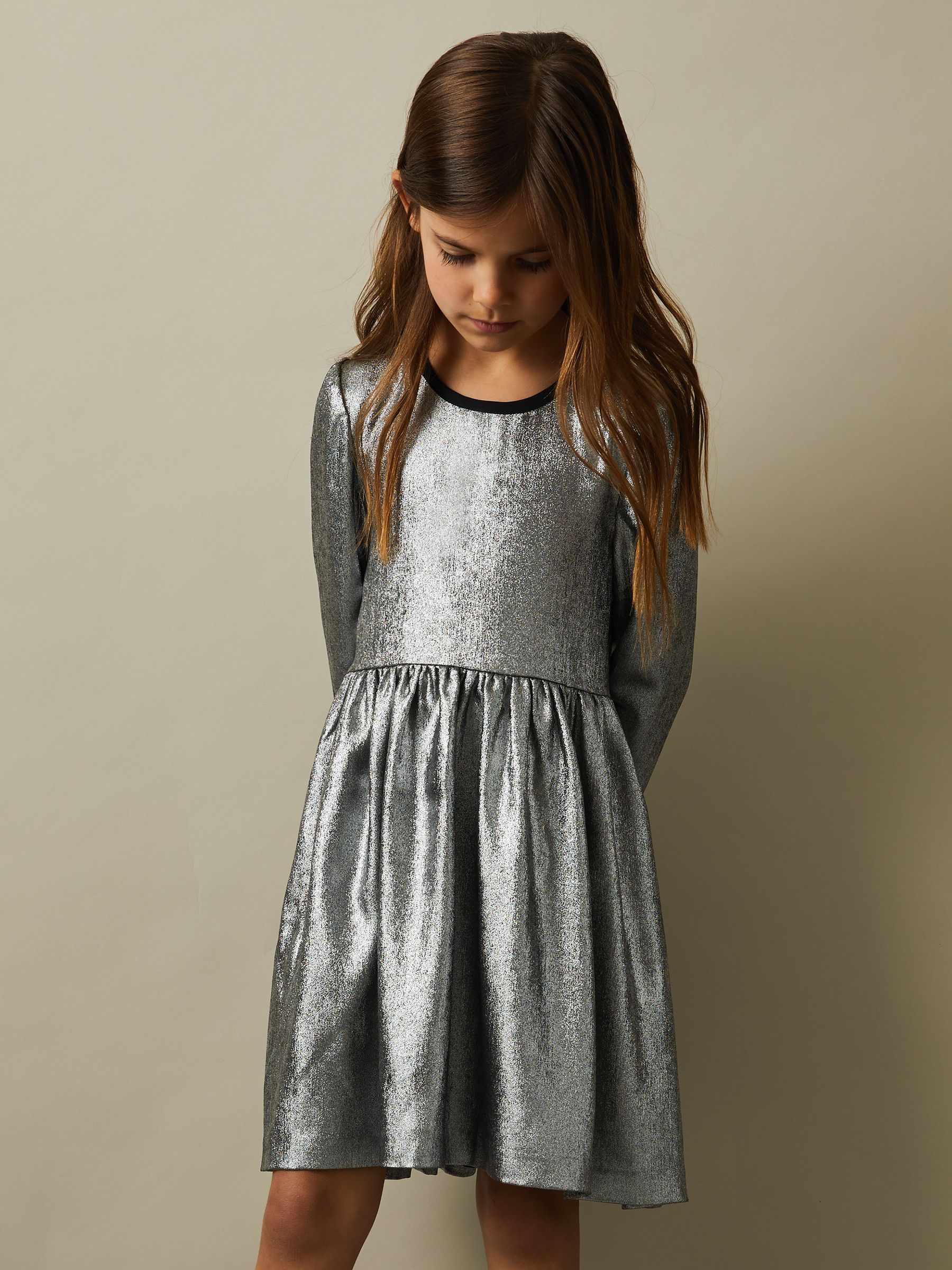 13-14 yrs Metallic Fit and Flare Dress in Silver - Image 2 of 4