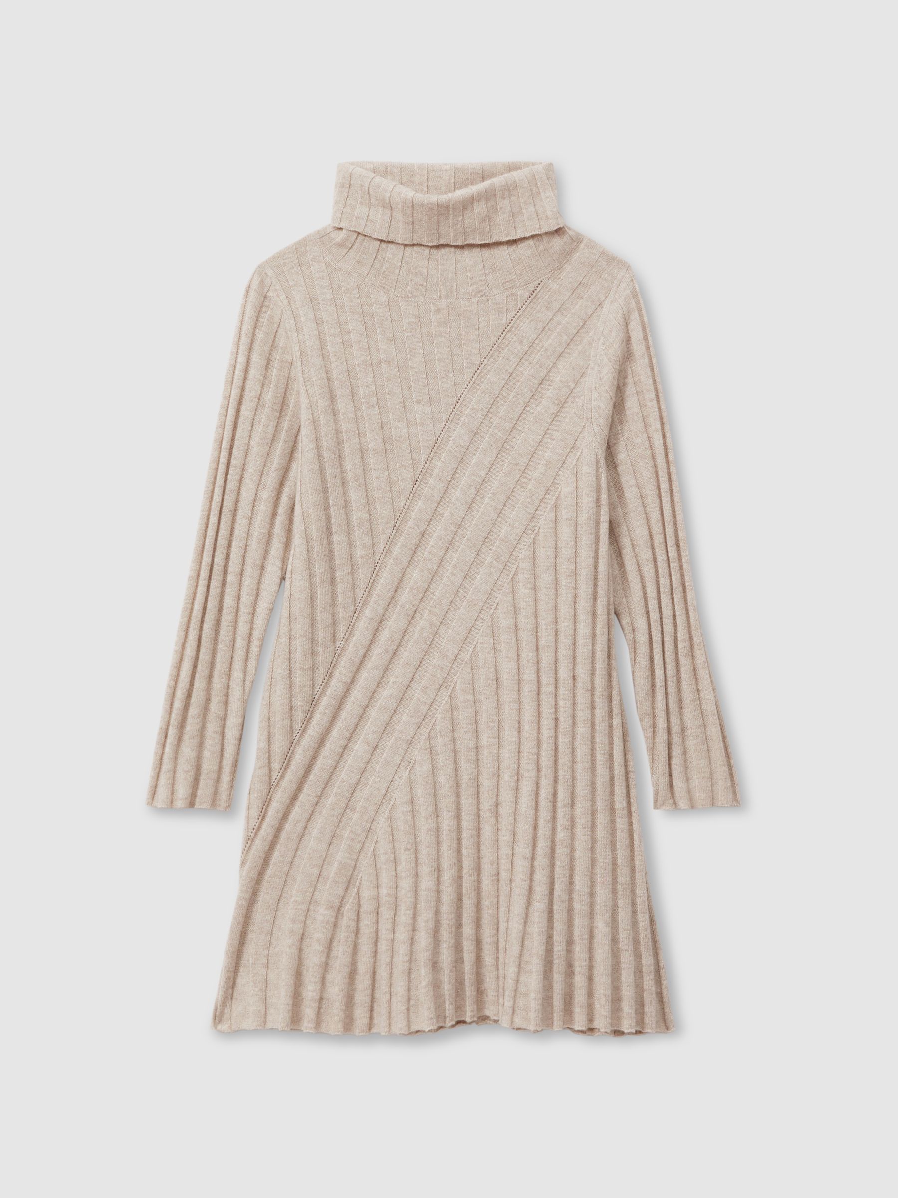 4-9 yrs Knitted Roll Neck Dress in Oatmeal - Image 2 of 4
