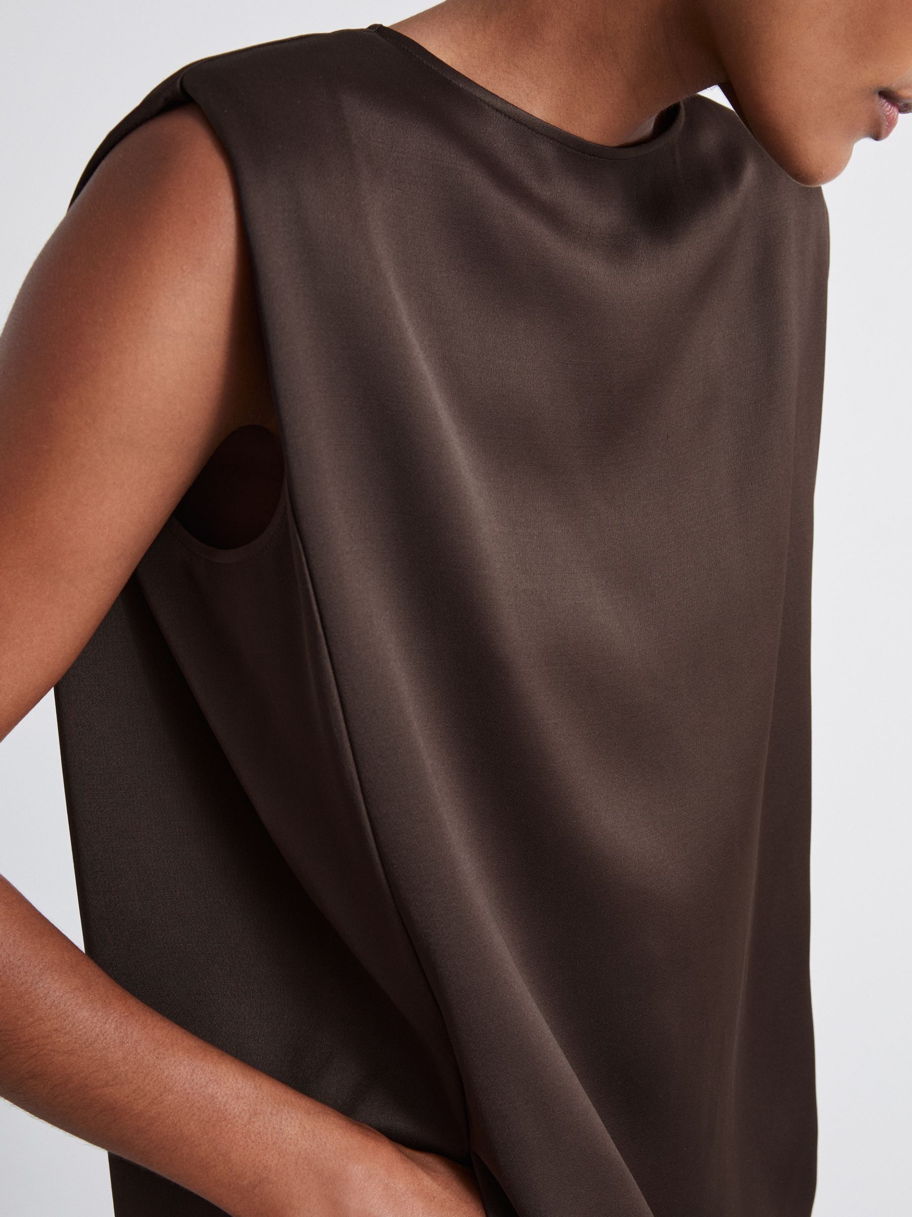 Atelier Satin Tunic Top with Wool in Chocolate - Image 3 of 5