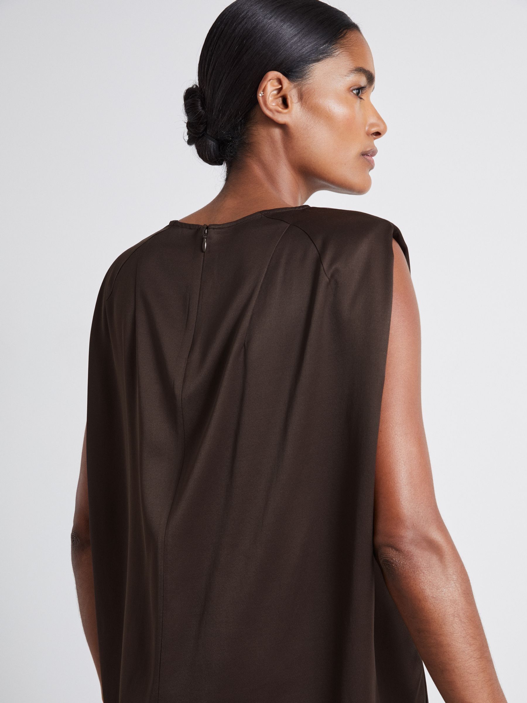 Atelier Satin Tunic Top with Wool in Chocolate - image 4