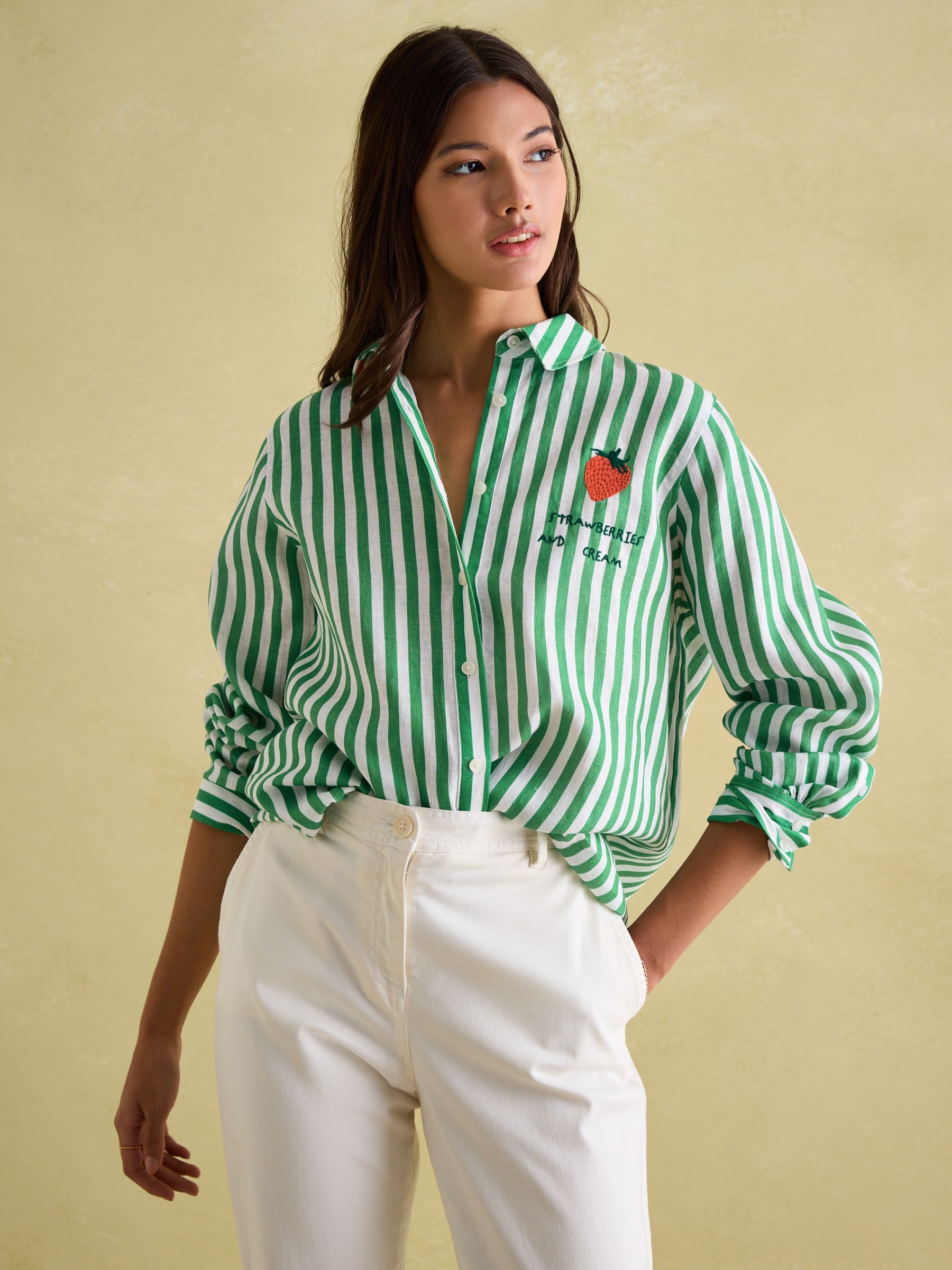 Set Match Green & White 100% Linen Shirt with Tennis Embroidery - Image 4 of 6