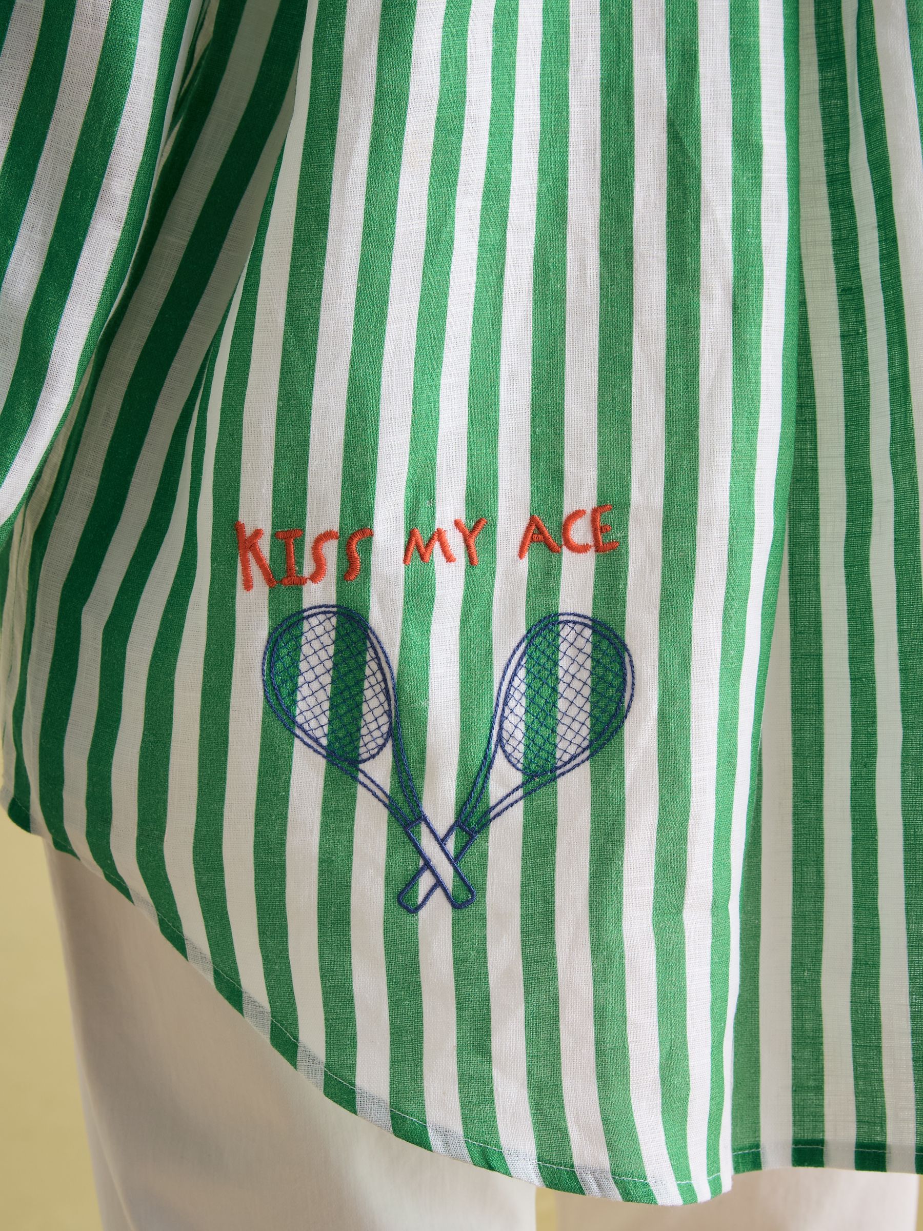 Set Match Green & White 100% Linen Shirt with Tennis Embroidery - Image 6 of 6