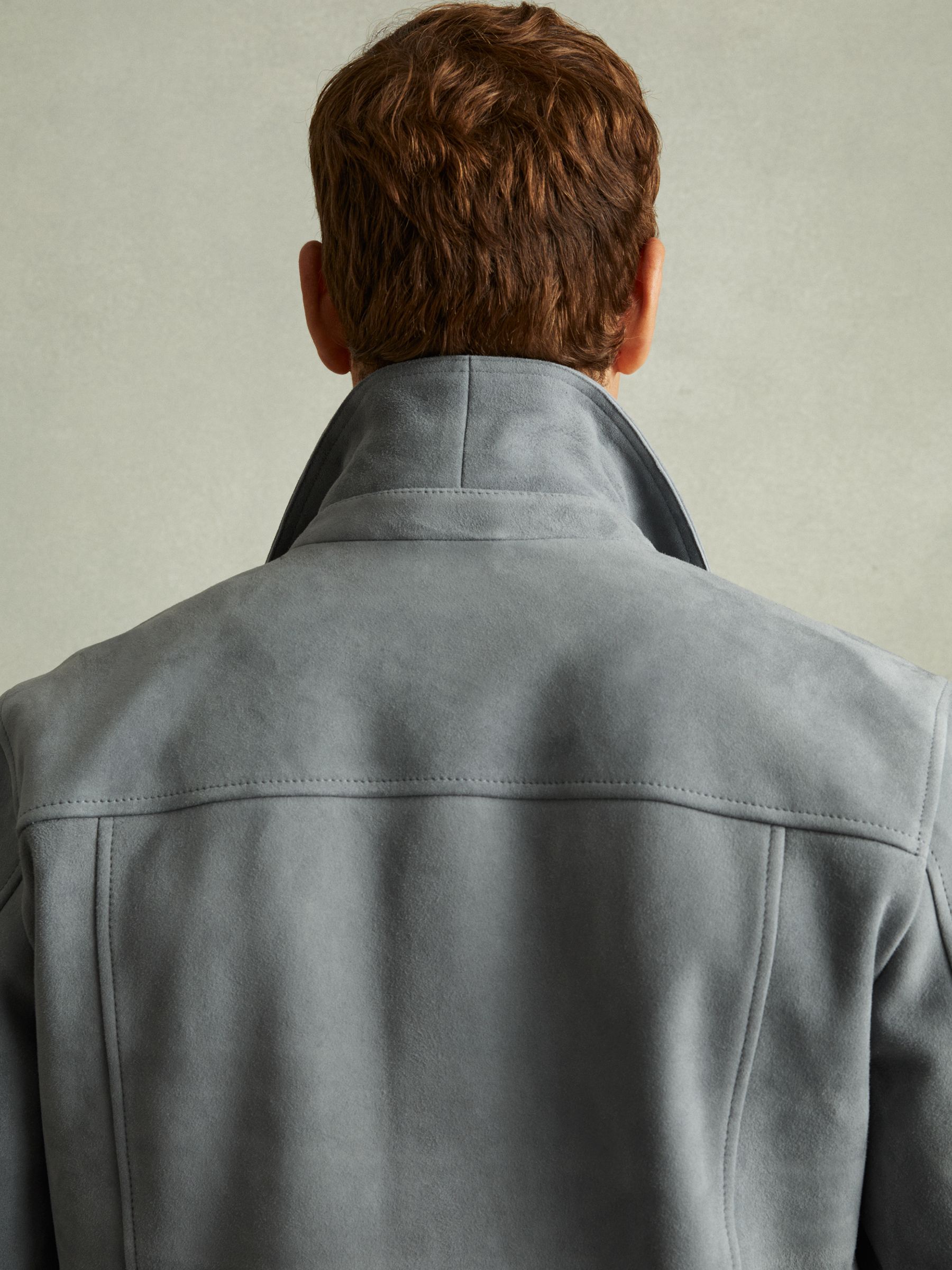 Suede Trucker Jacket in Sky Blue - Image 5 of 6