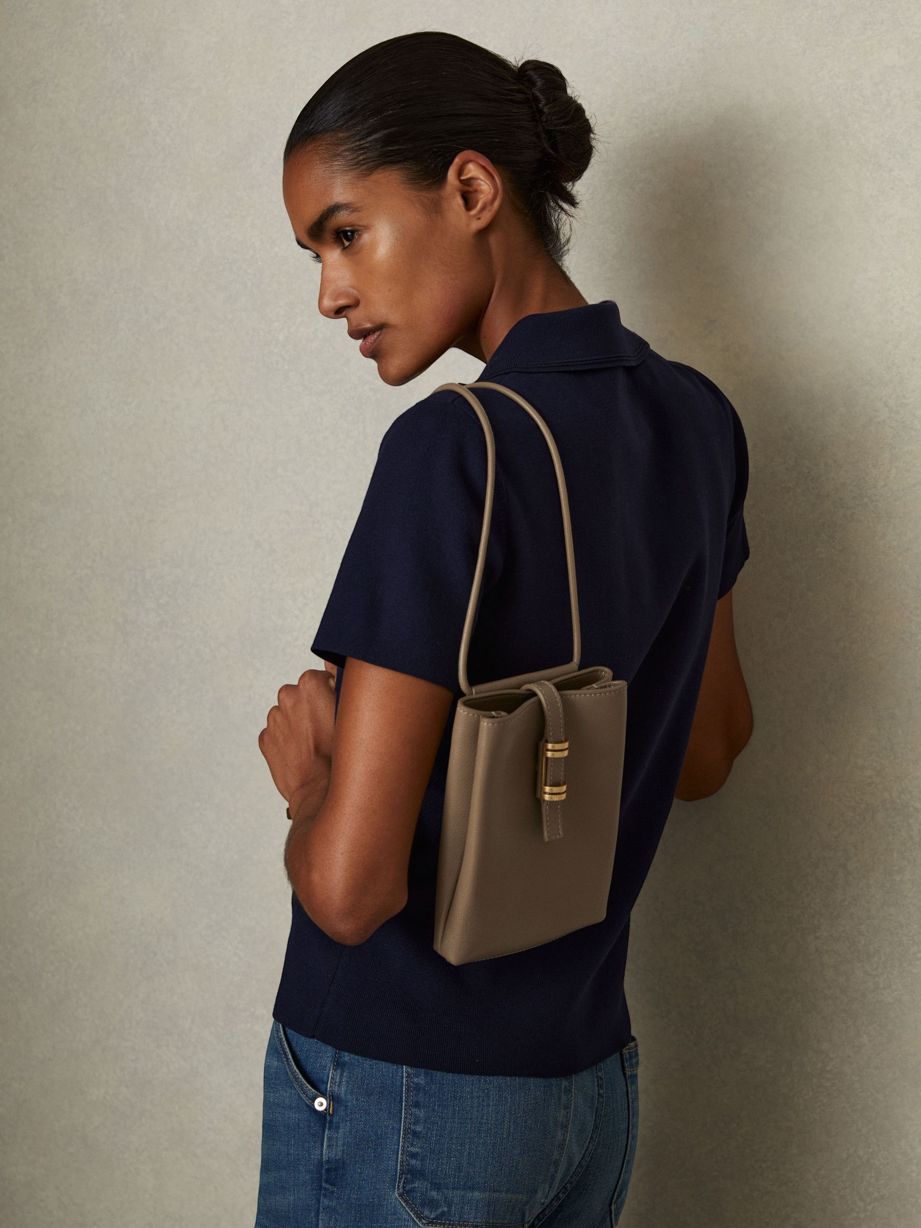 Leather Phone Holder in Taupe - Image 2 of 5 Leather Phone Holder in Taupe - Image 2 of 5