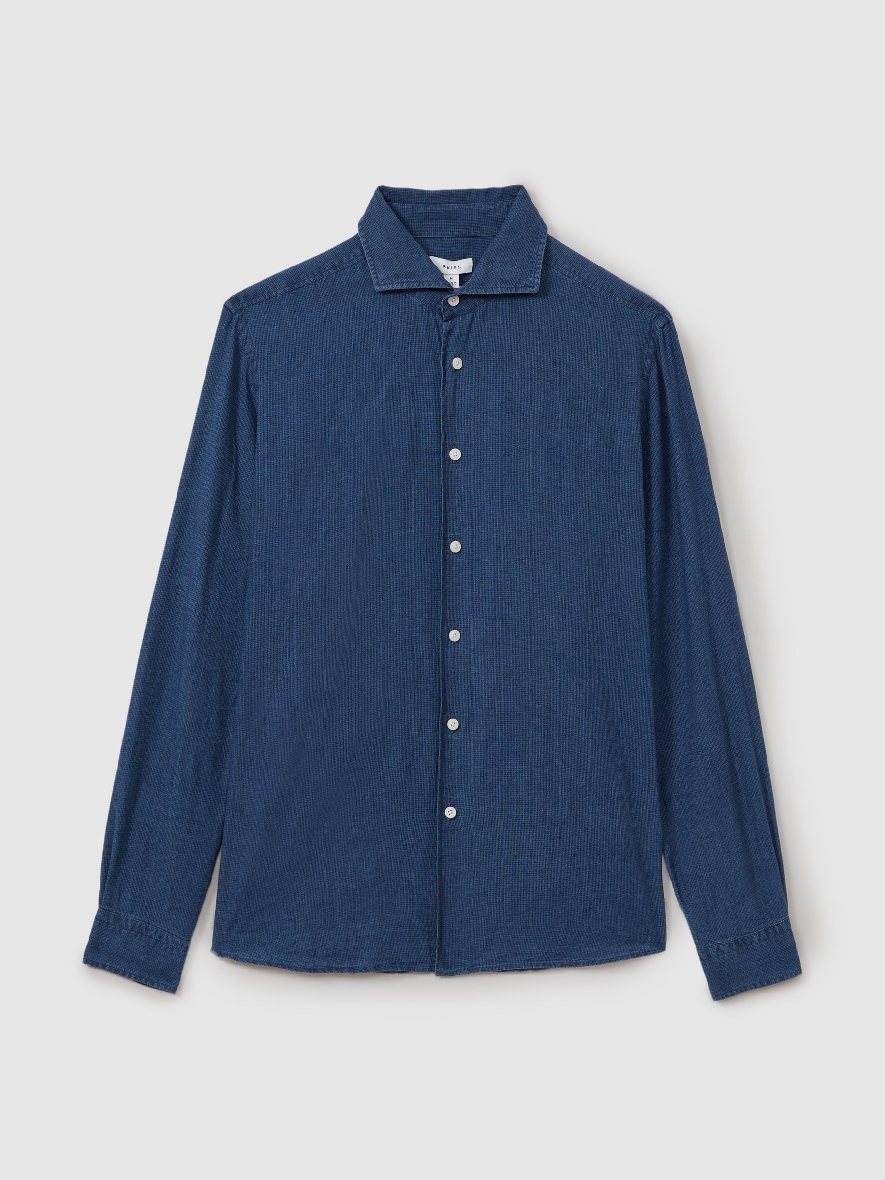 Delta Blue Multi Linen-Cotton Puppytooth Cutaway Collar Shirt - Image 2 of 6 Delta Blue Multi Linen-Cotton Puppytooth Cutaway Collar Shirt - Image 2 of 6