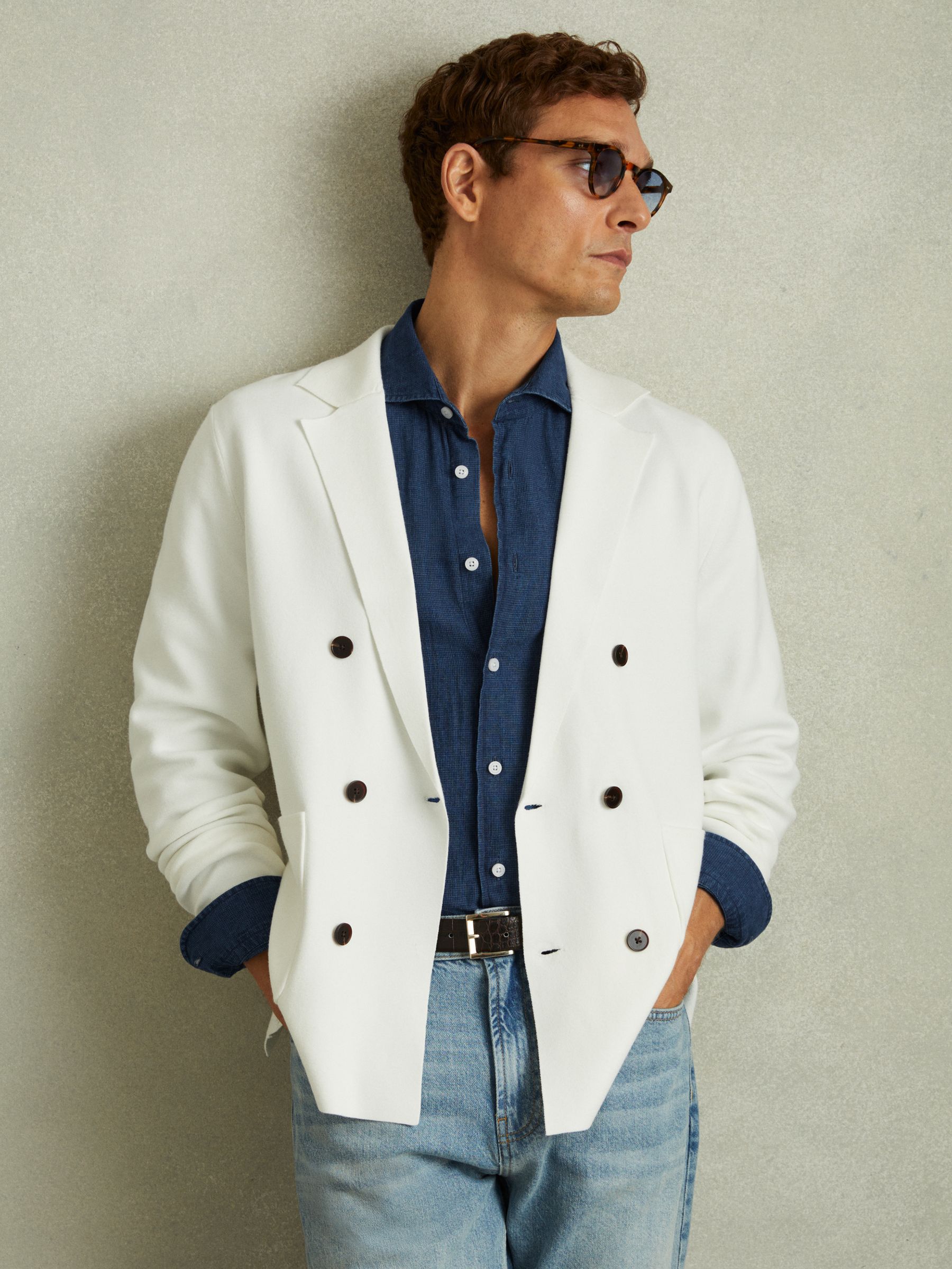 Delta Blue Multi Linen-Cotton Puppytooth Cutaway Collar Shirt - Image 3 of 6