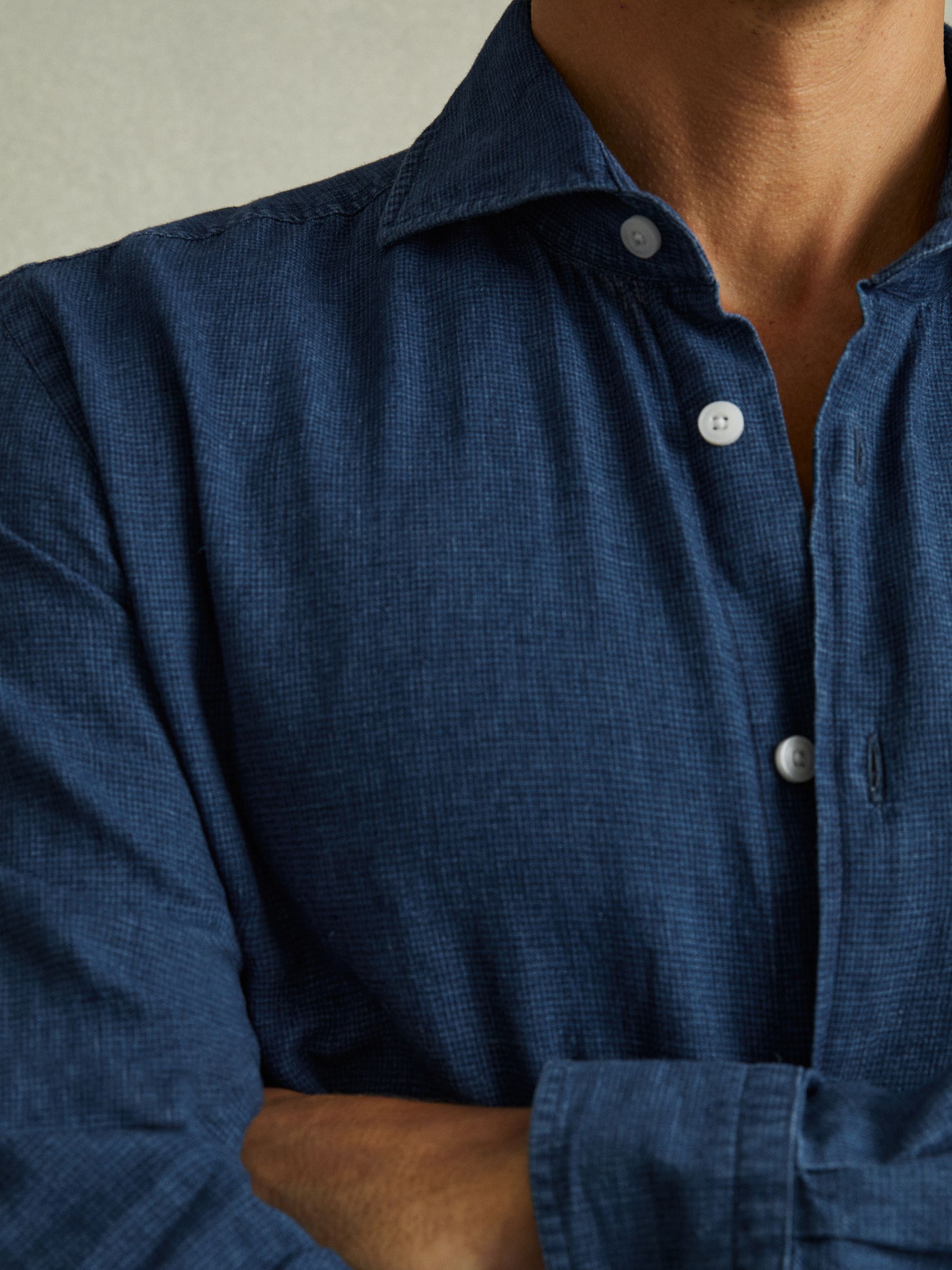 Delta Blue Multi Linen-Cotton Puppytooth Cutaway Collar Shirt - Image 4 of 6