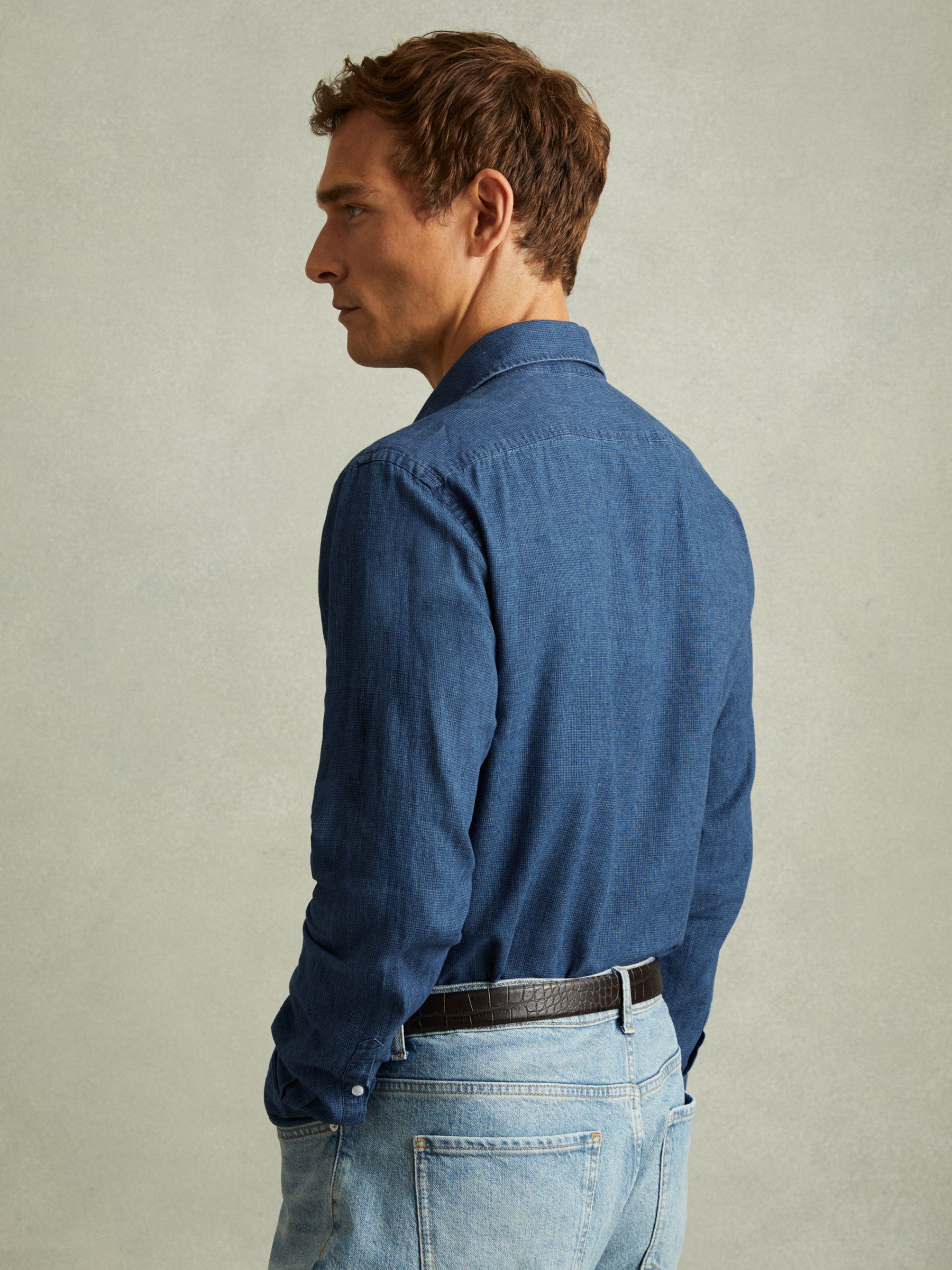 Delta Blue Multi Linen-Cotton Puppytooth Cutaway Collar Shirt - Image 5 of 6