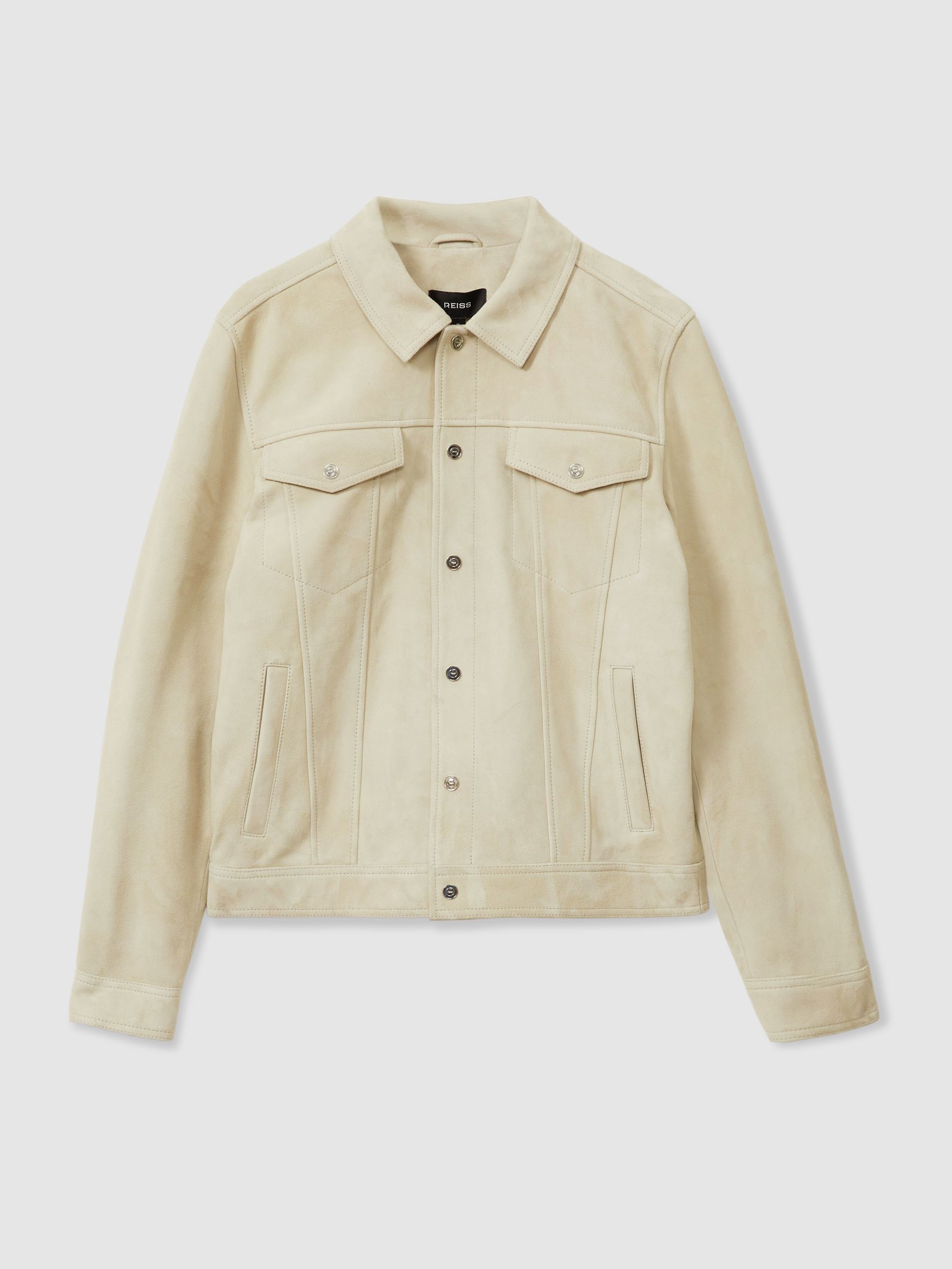 Suede Trucker Jacket in Off White - Image 2 of 6