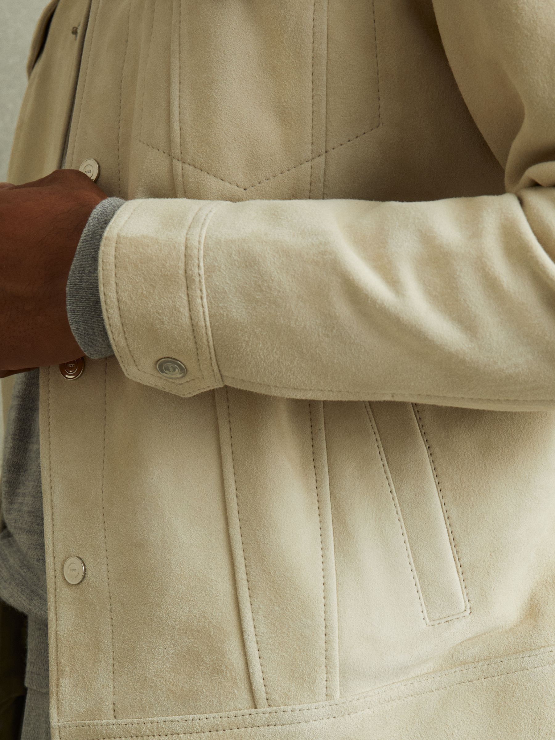 Suede Trucker Jacket in Off White - Image 4 of 6