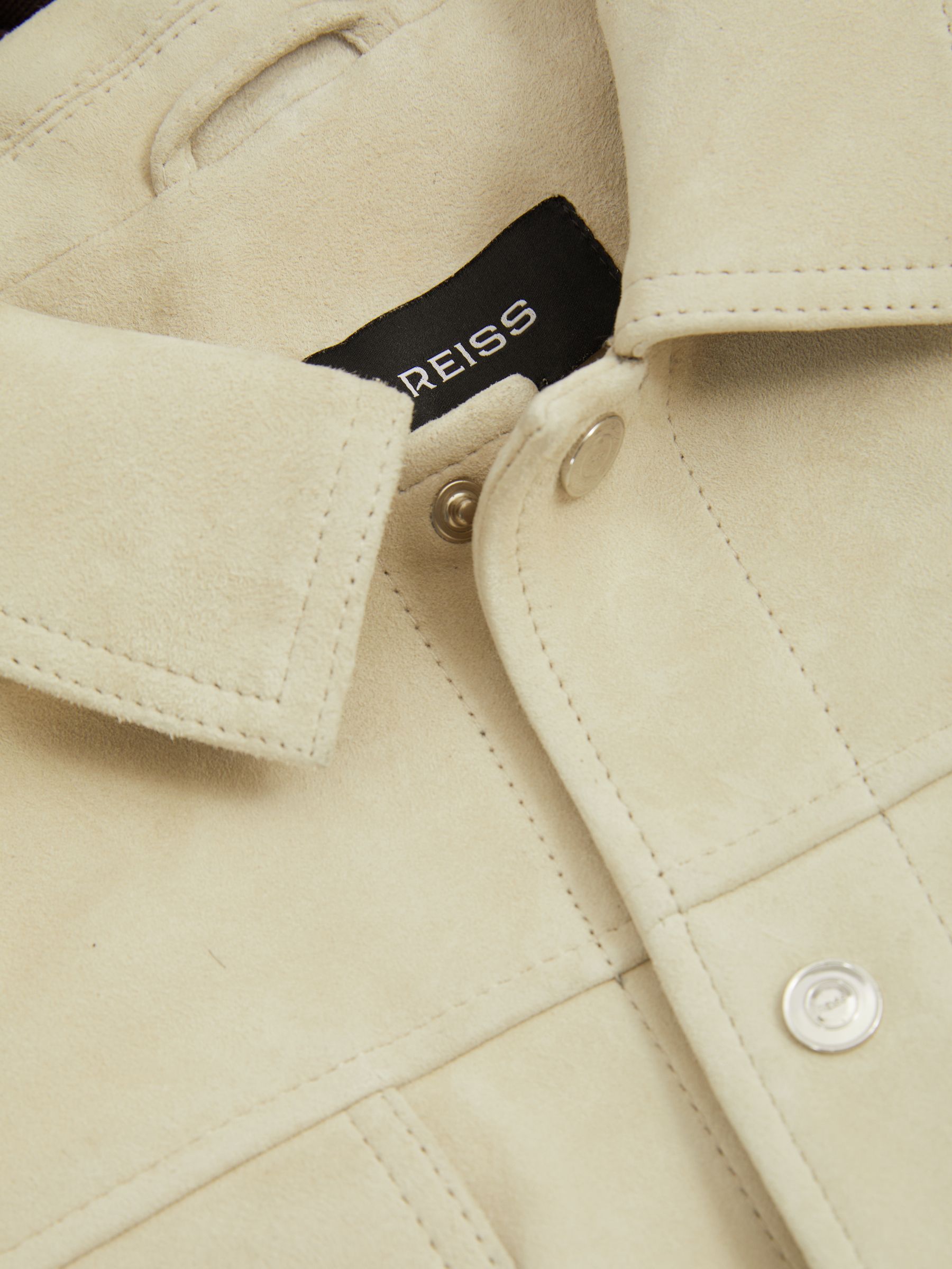 Suede Trucker Jacket in Off White - Image 6 of 6