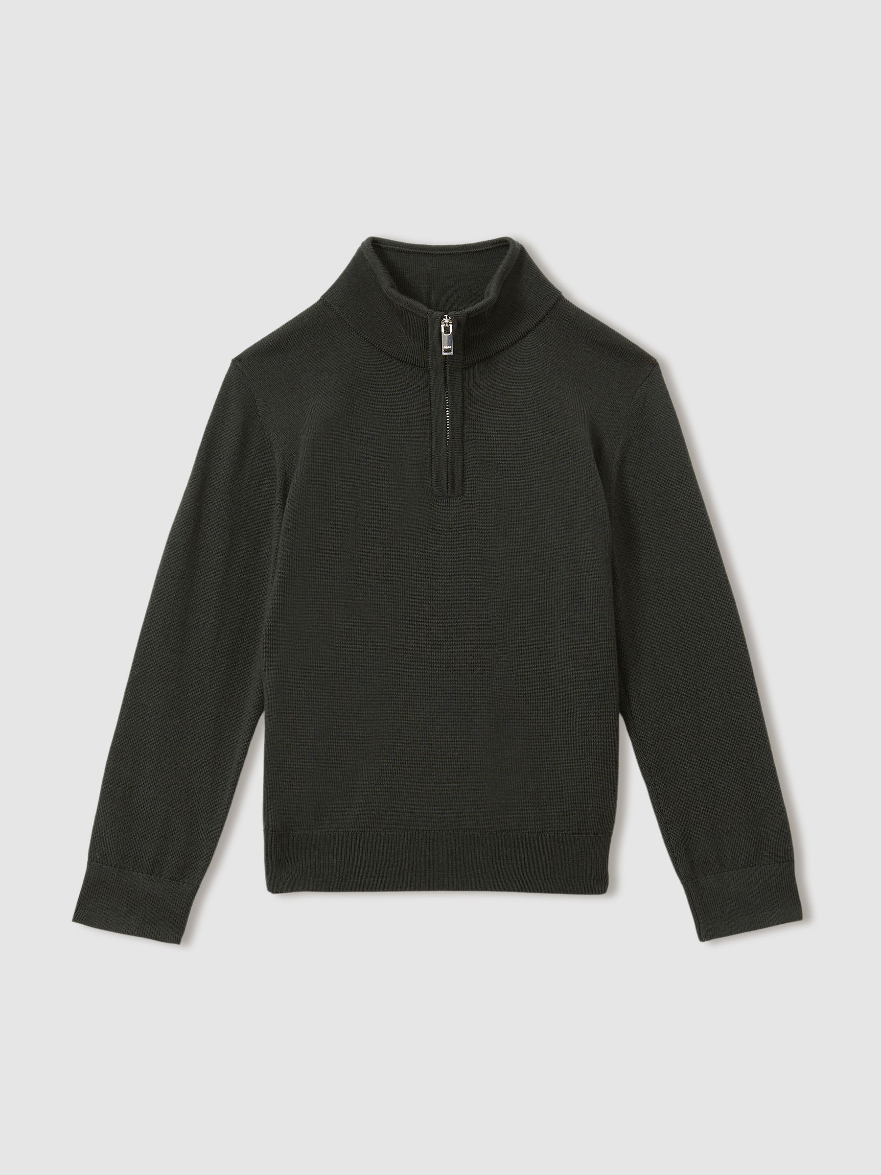 3-9 yrs Merino Wool Half-Zip Funnel Neck Jumper in Dark Military Green - Image 2 of 4