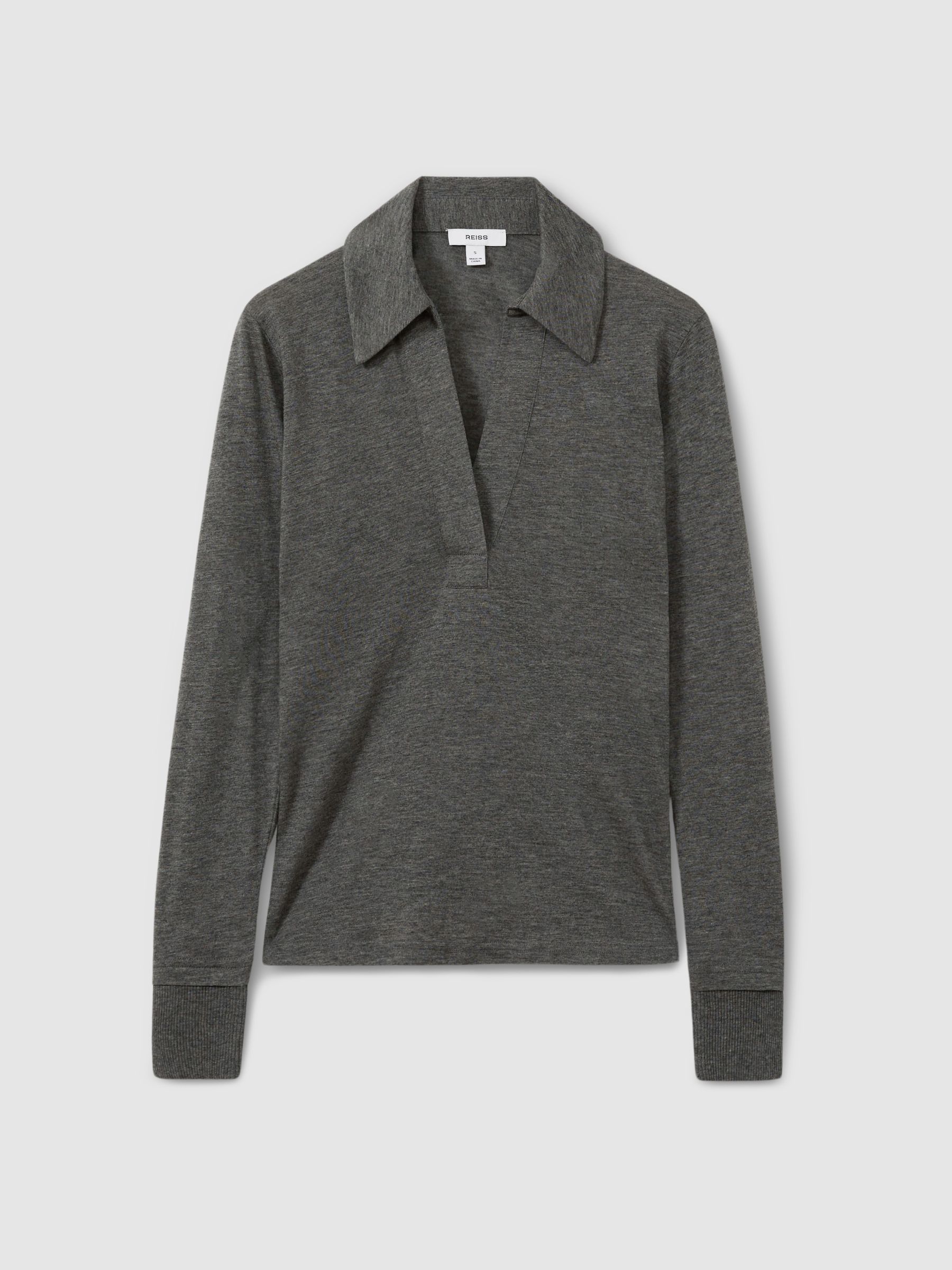 Lyocell-Wool Open-Collar Top in Charcoal - Image 2 of 6
