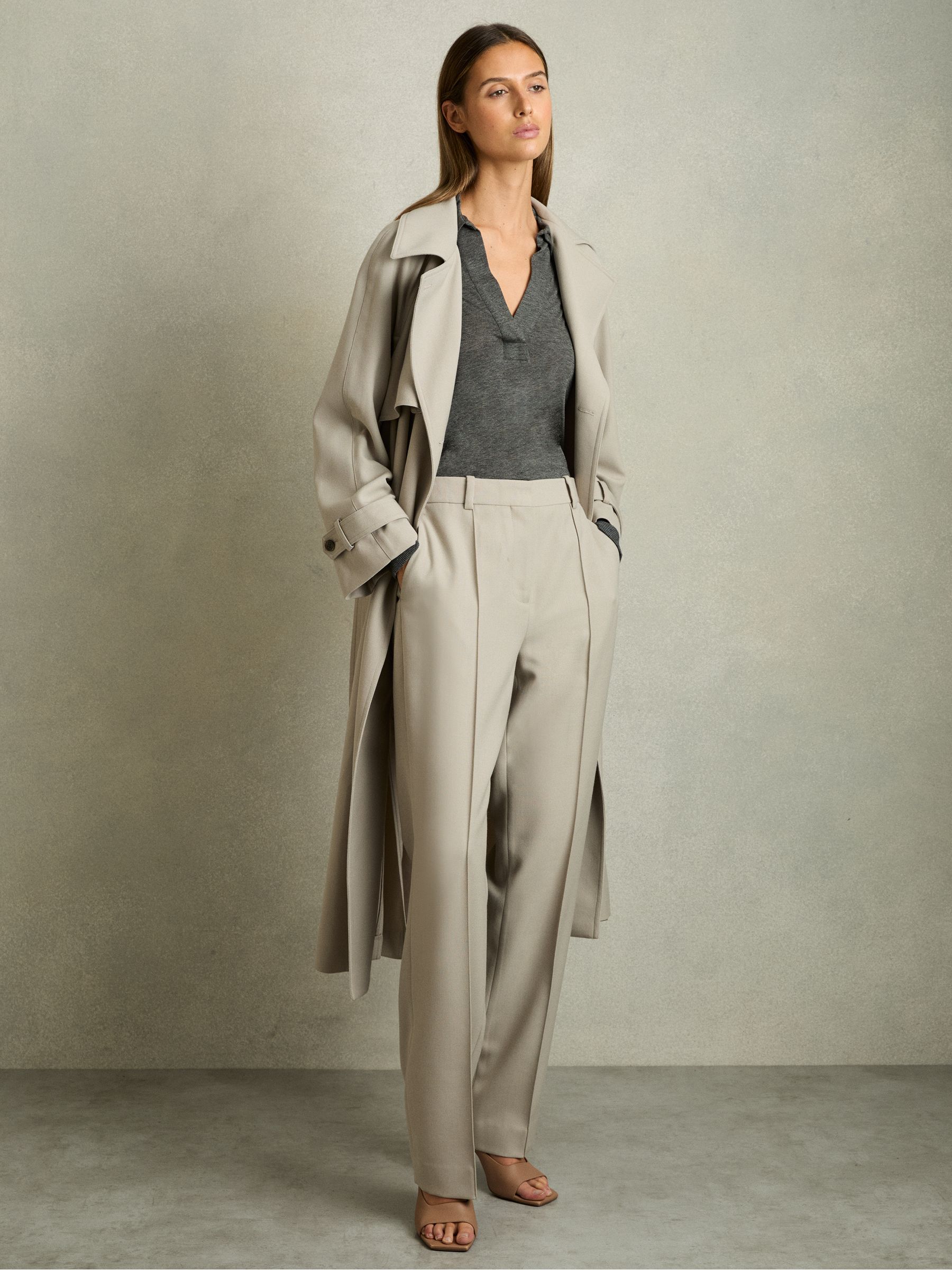 Lyocell-Wool Open-Collar Top in Charcoal - Image 3 of 6