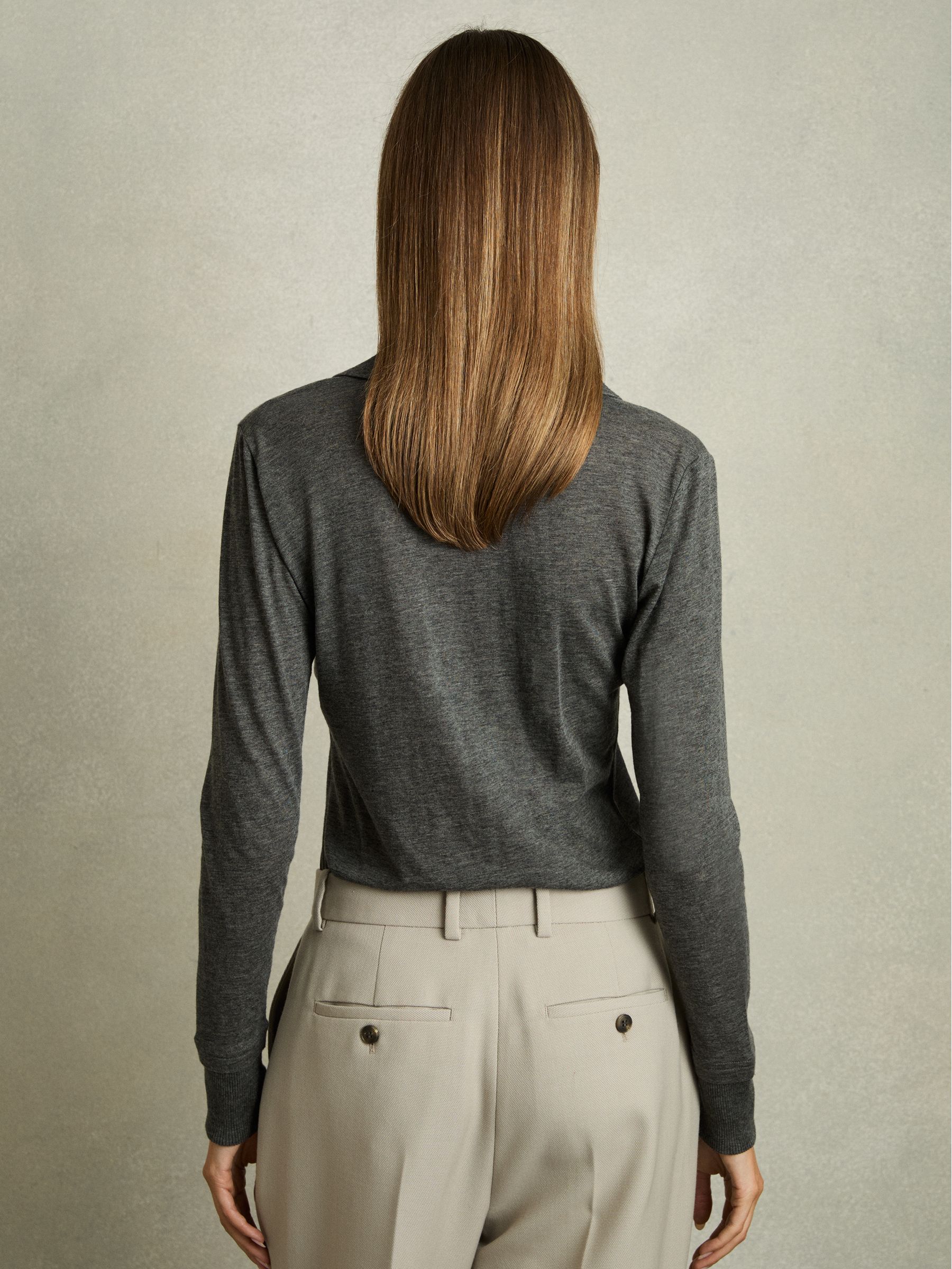 Lyocell-Wool Open-Collar Top in Charcoal - Image 5 of 6