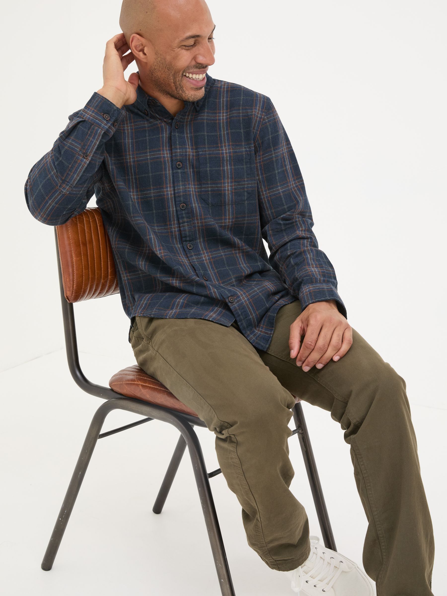 Charlton Navy Long Sleeve Check 100% Cotton Shirt - Image 4 of 6