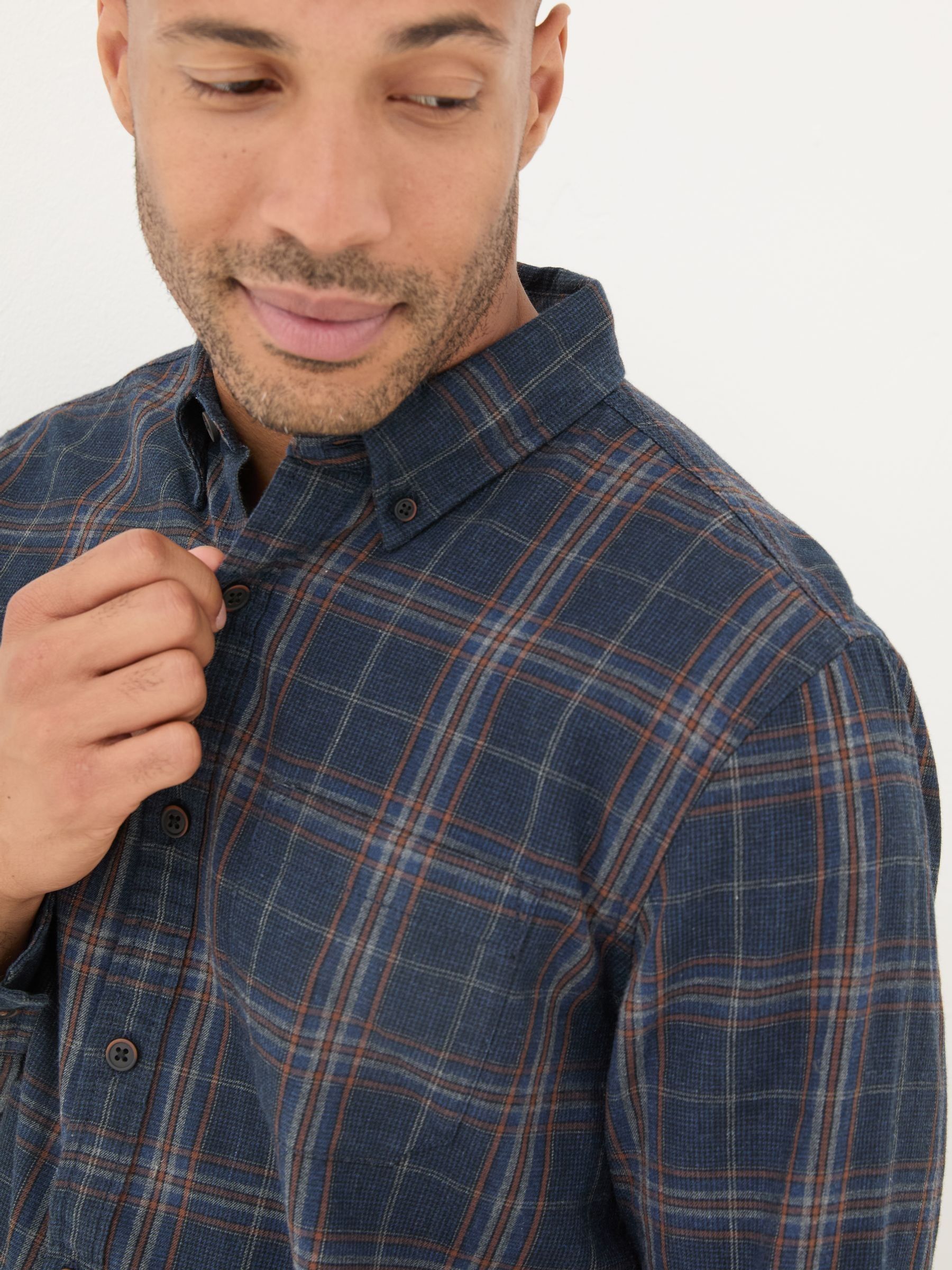 Charlton Navy Long Sleeve Check 100% Cotton Shirt - Image 5 of 6