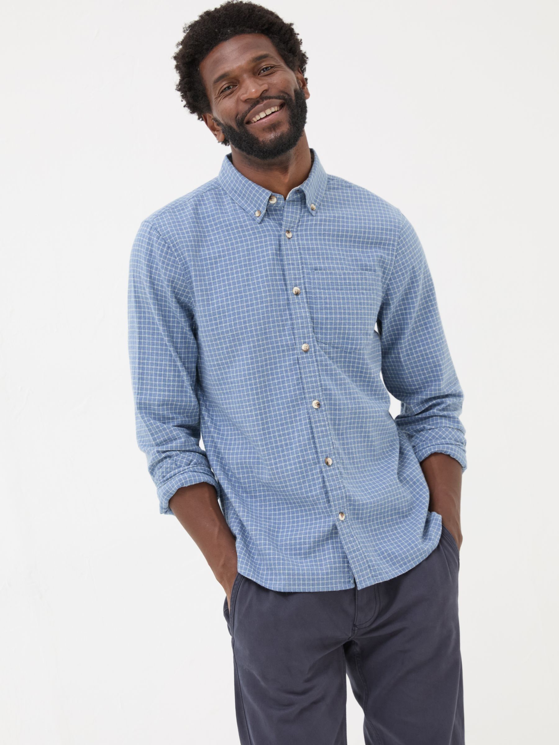 Blue Long Sleeve Grantham Grid Check Shirt - Image 1 of 5