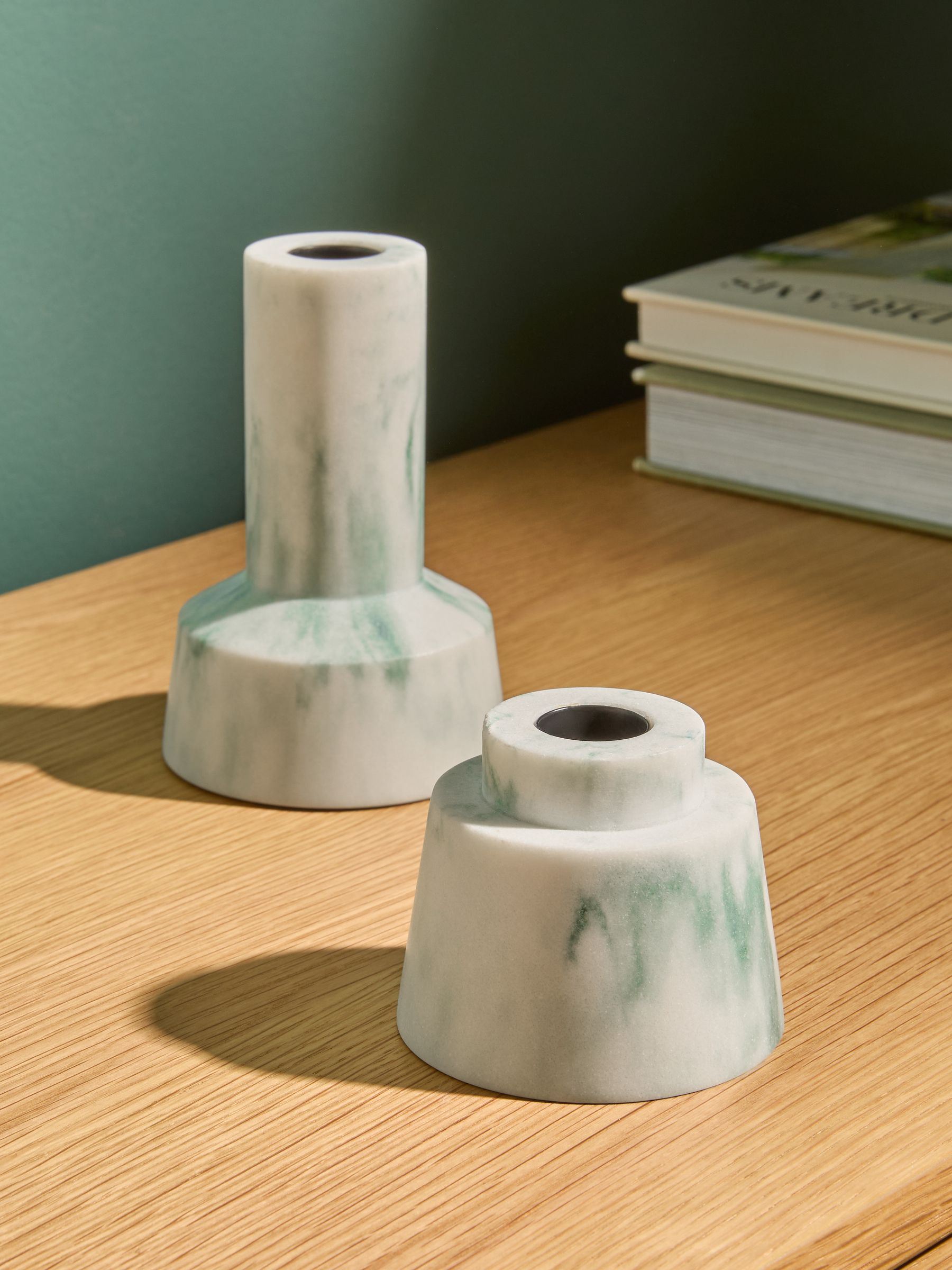Set of 2 Fitz Taper Candle Holders in Marbled Teal - Image 4 of 7