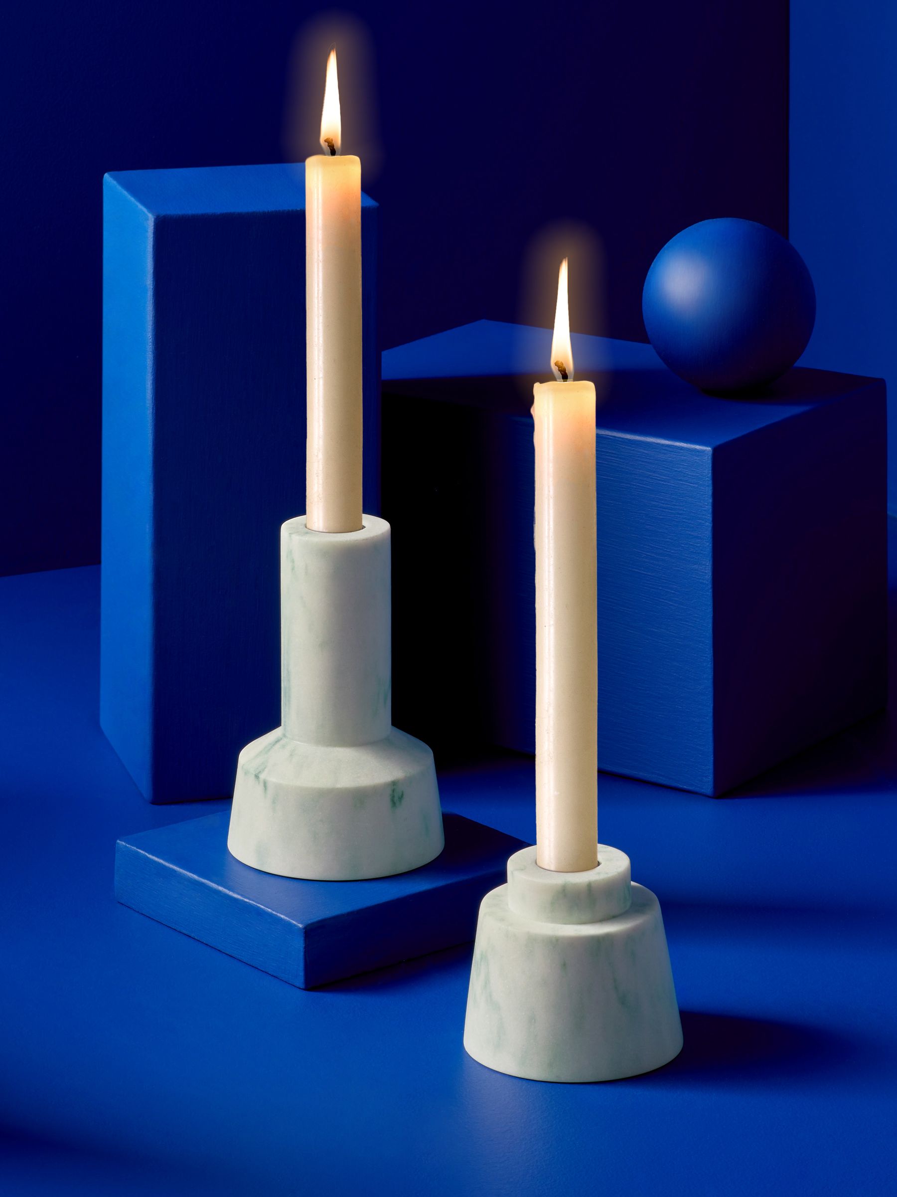 Set of 2 Fitz Taper Candle Holders in Marbled Teal - Image 6 of 7