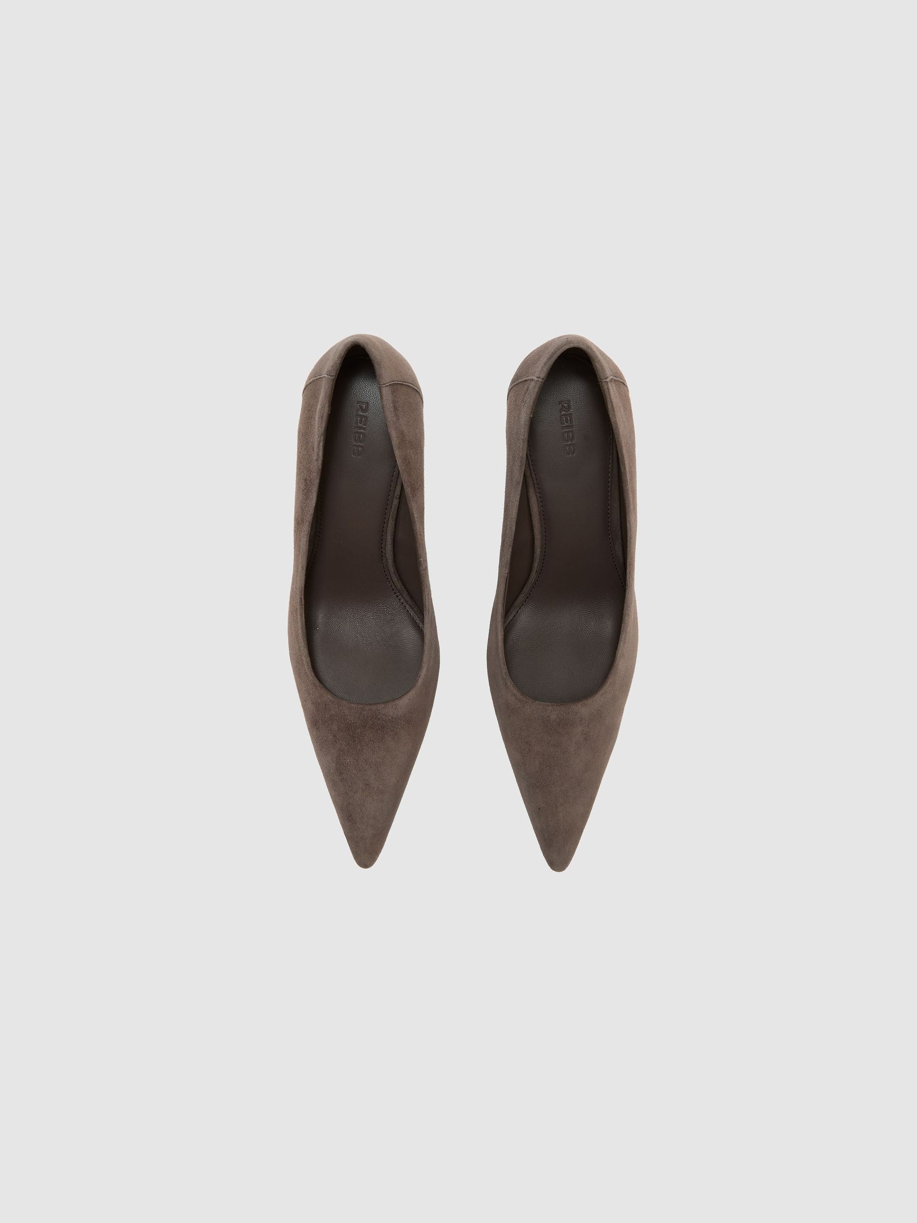 Suede Pointed-Toe Mid-Heel Court Shoes in Taupe Brown - Image 3 de 5