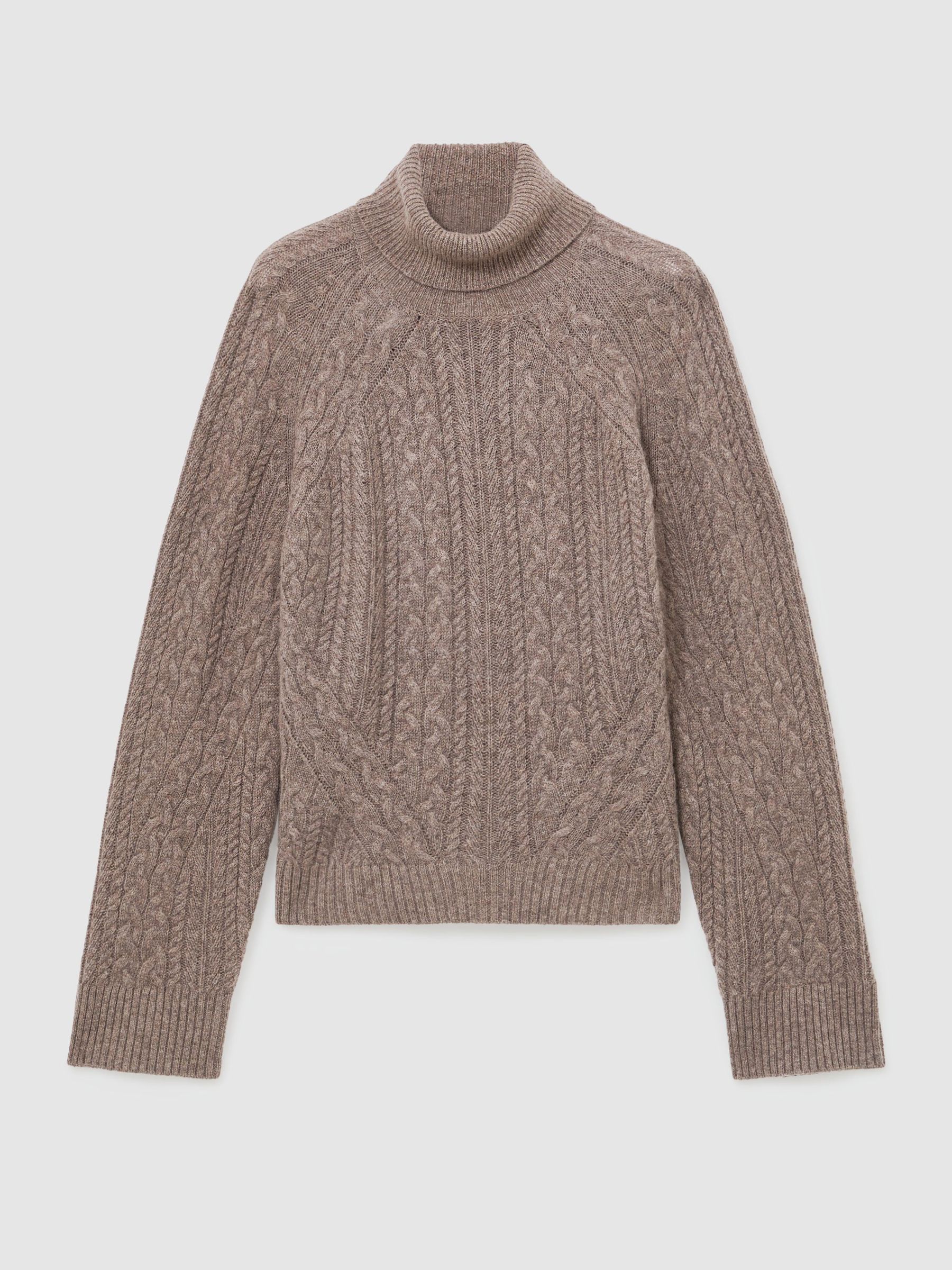 Wool-Cashmere Cable-Knit Roll-Neck Jumper in Neutral - Image 2 of 7
