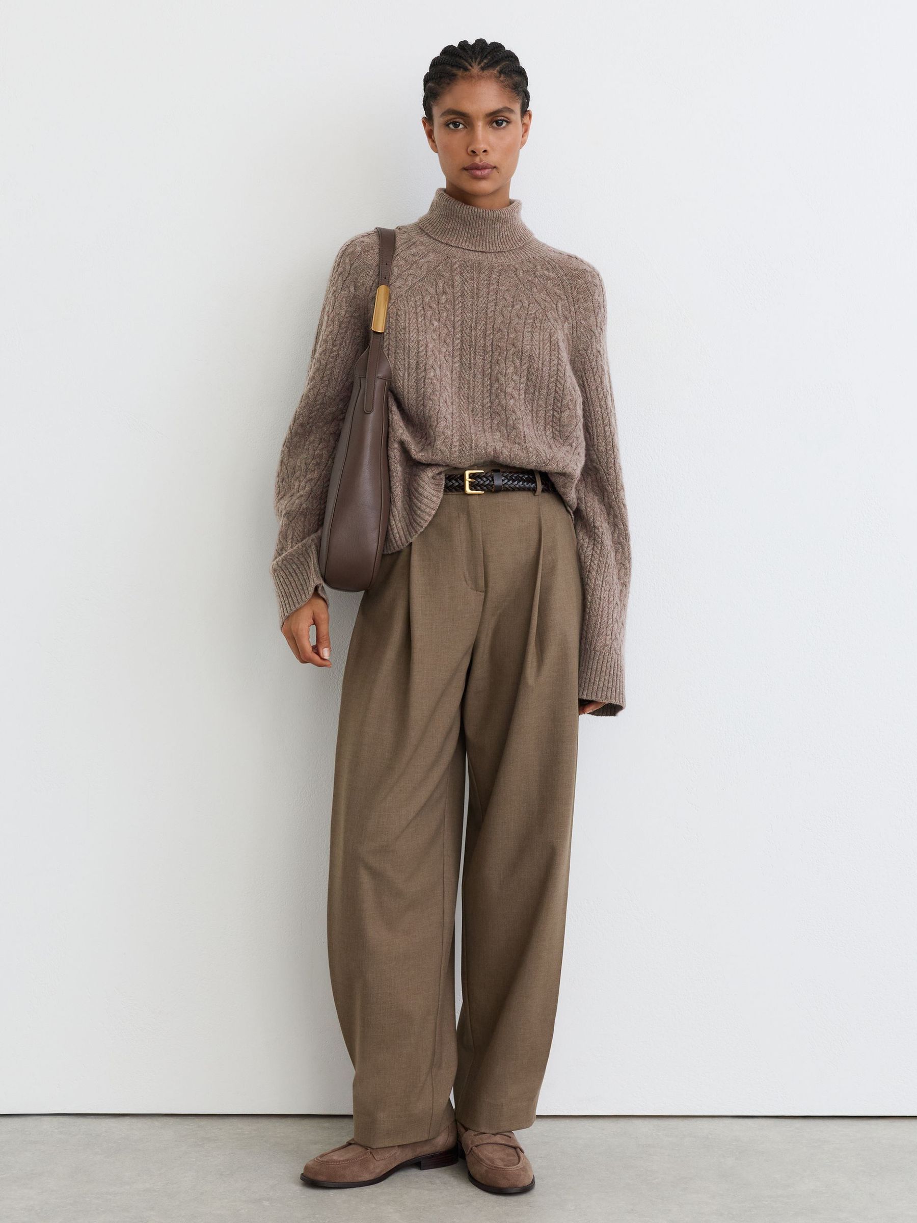 Wool-Cashmere Cable-Knit Roll-Neck Jumper in Neutral - Image 3 of 7