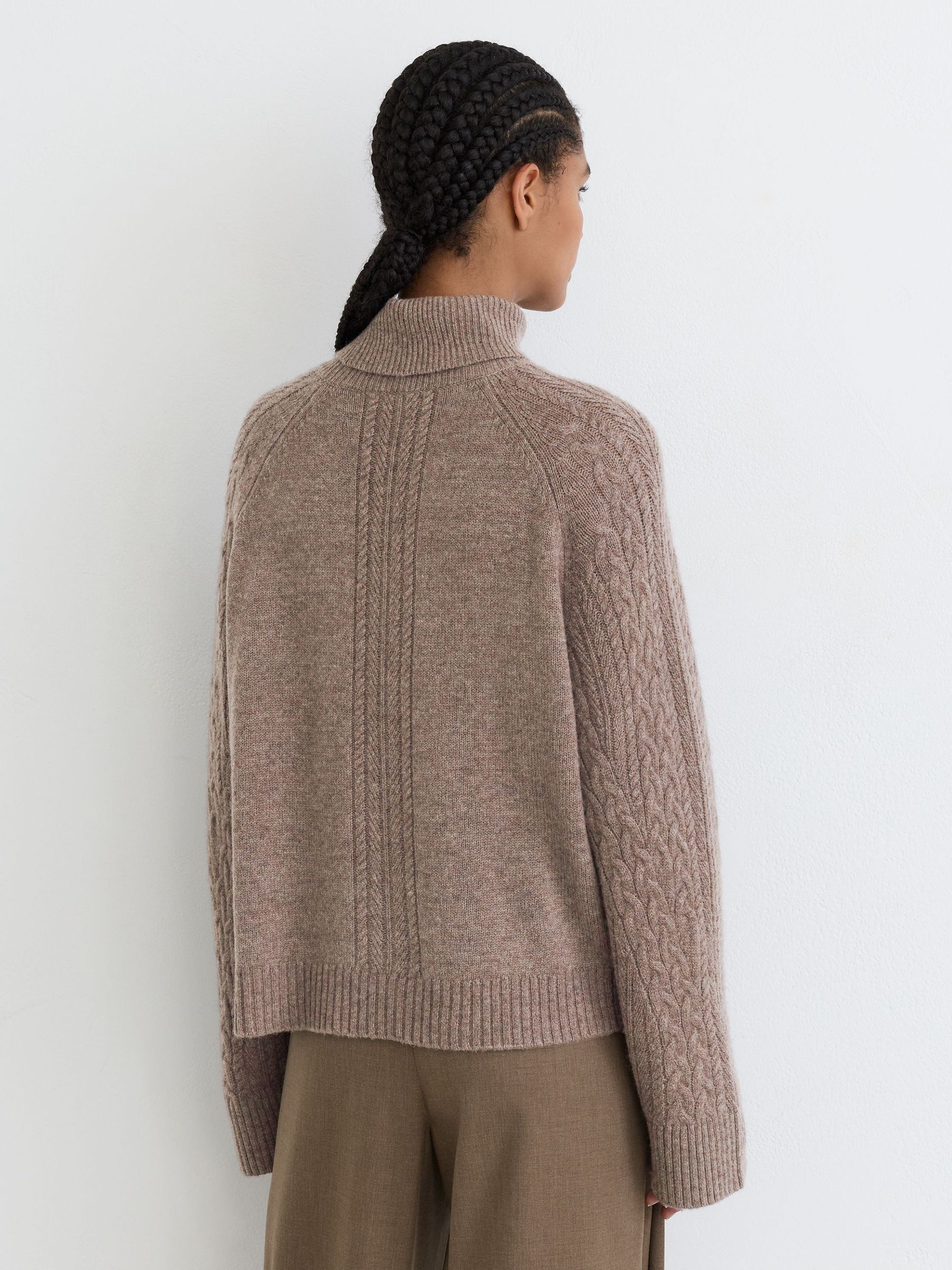 Wool-Cashmere Cable-Knit Roll-Neck Jumper in Neutral - Image 6 of 7