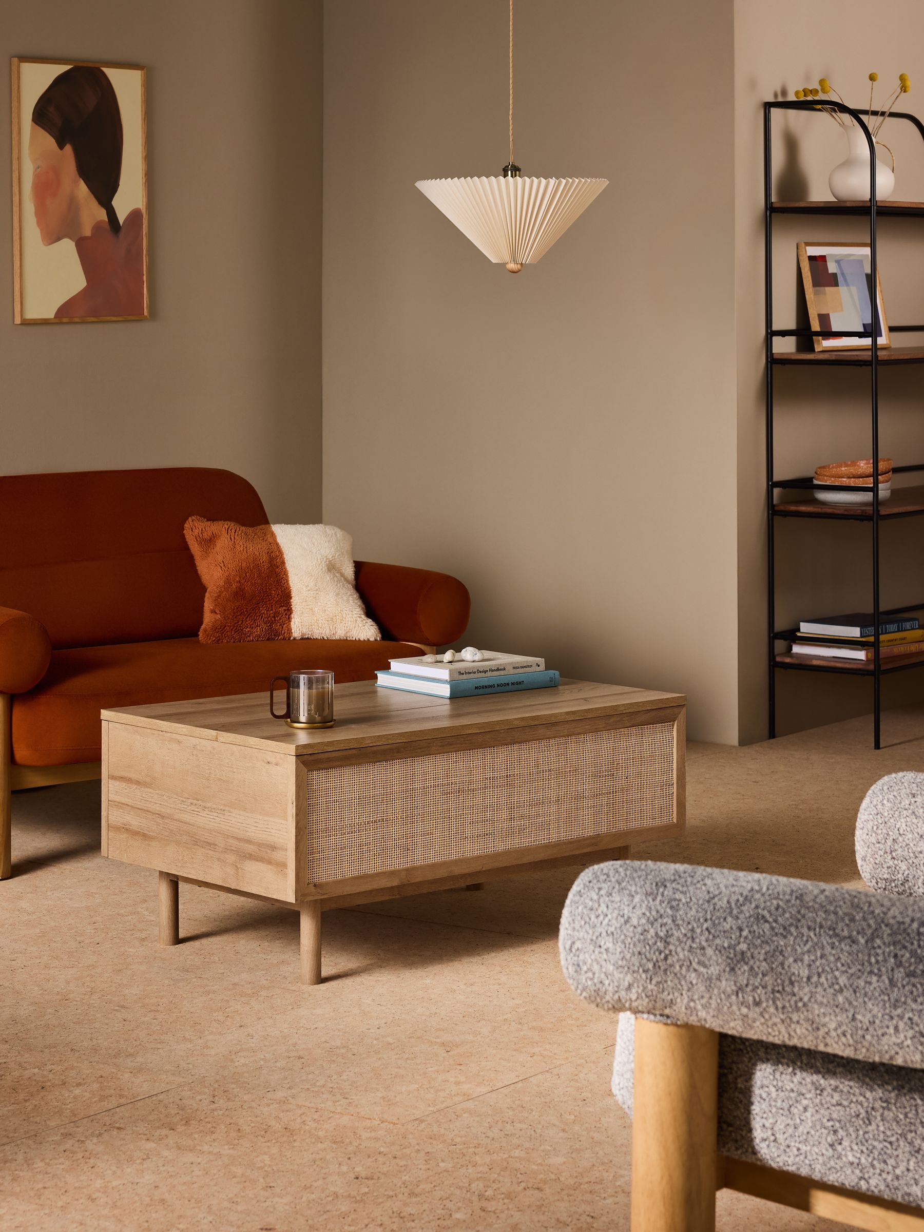 Pavia Rattan Coffee Table to Desk in Oak Effect - Image 1 of 3