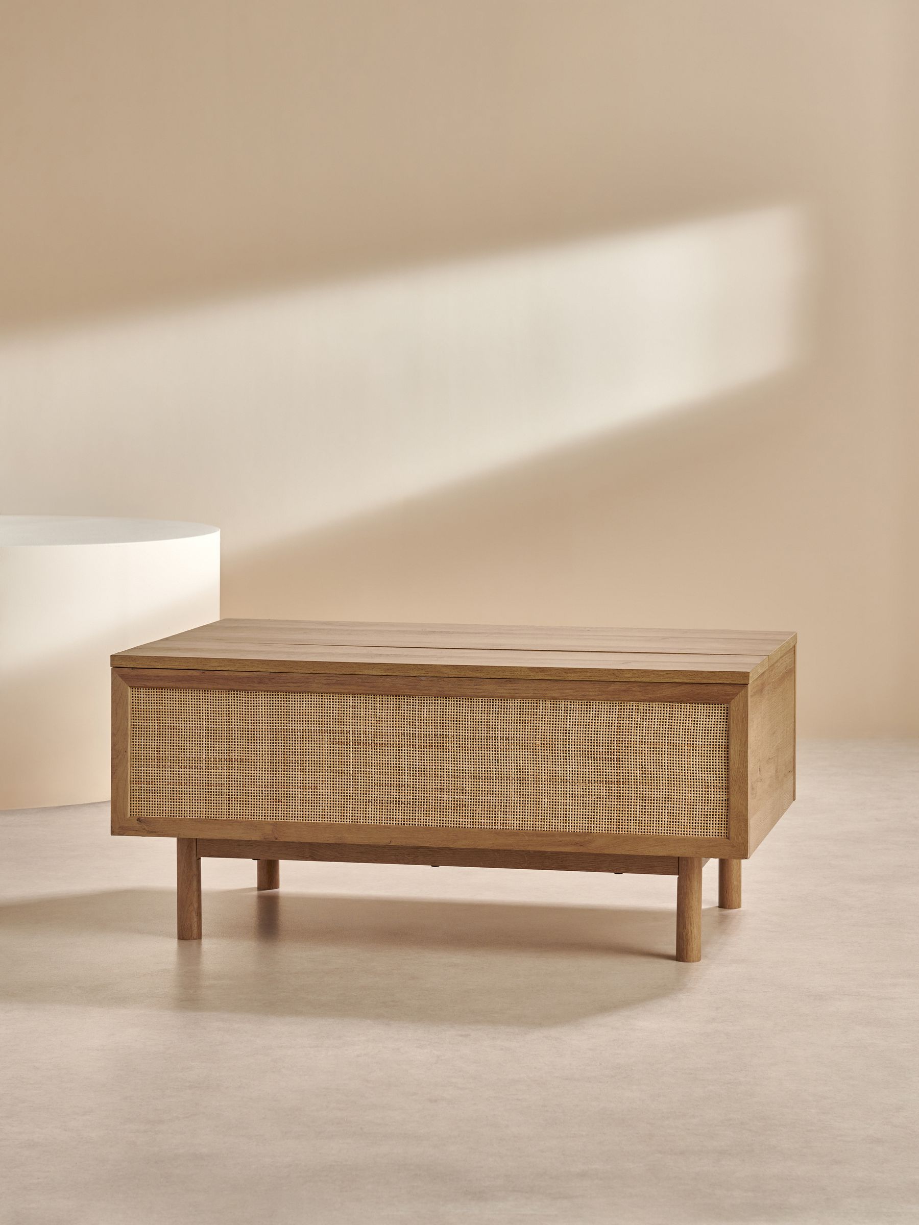 Pavia Rattan Coffee Table to Desk in Oak Effect - Image 5 of 7
