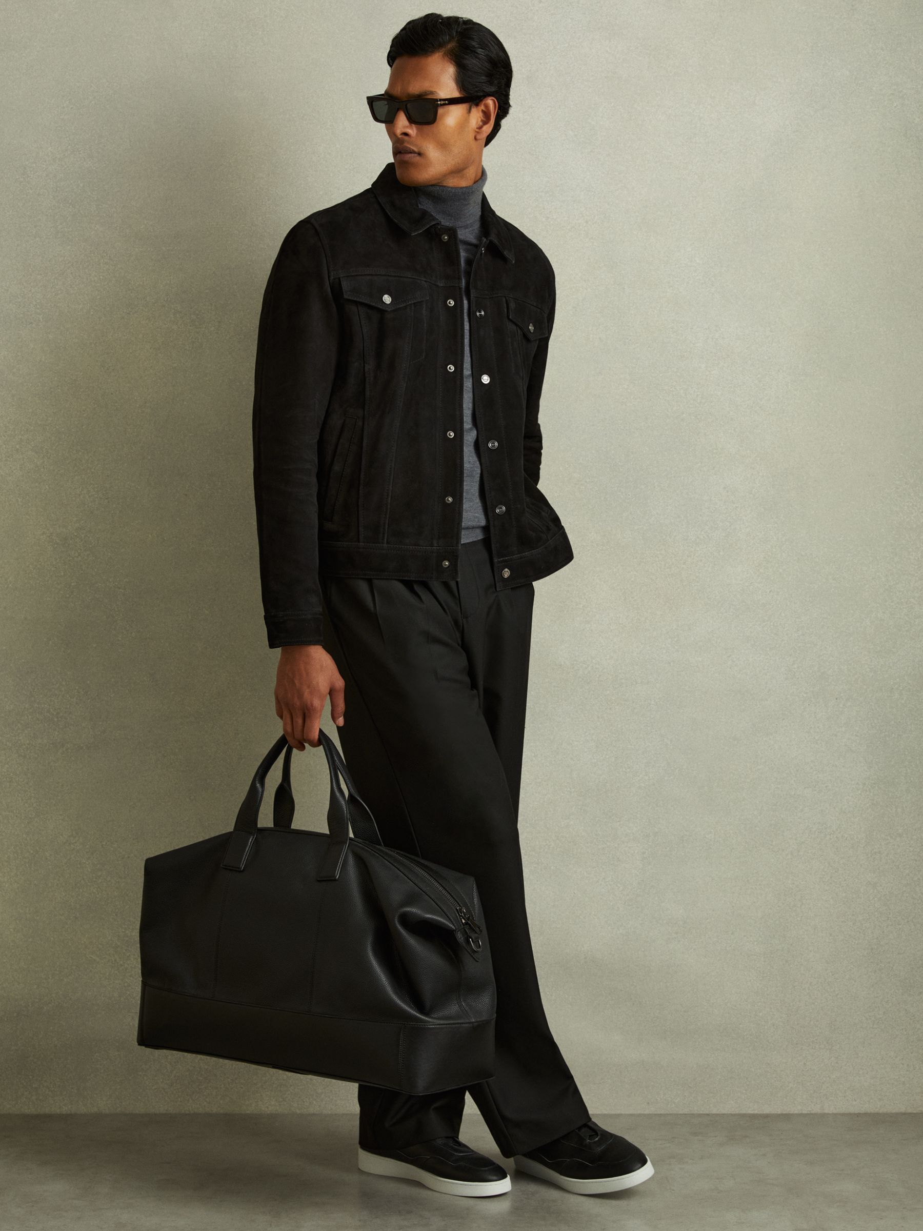 Suede Trucker Jacket in Black - Image 5 of 6