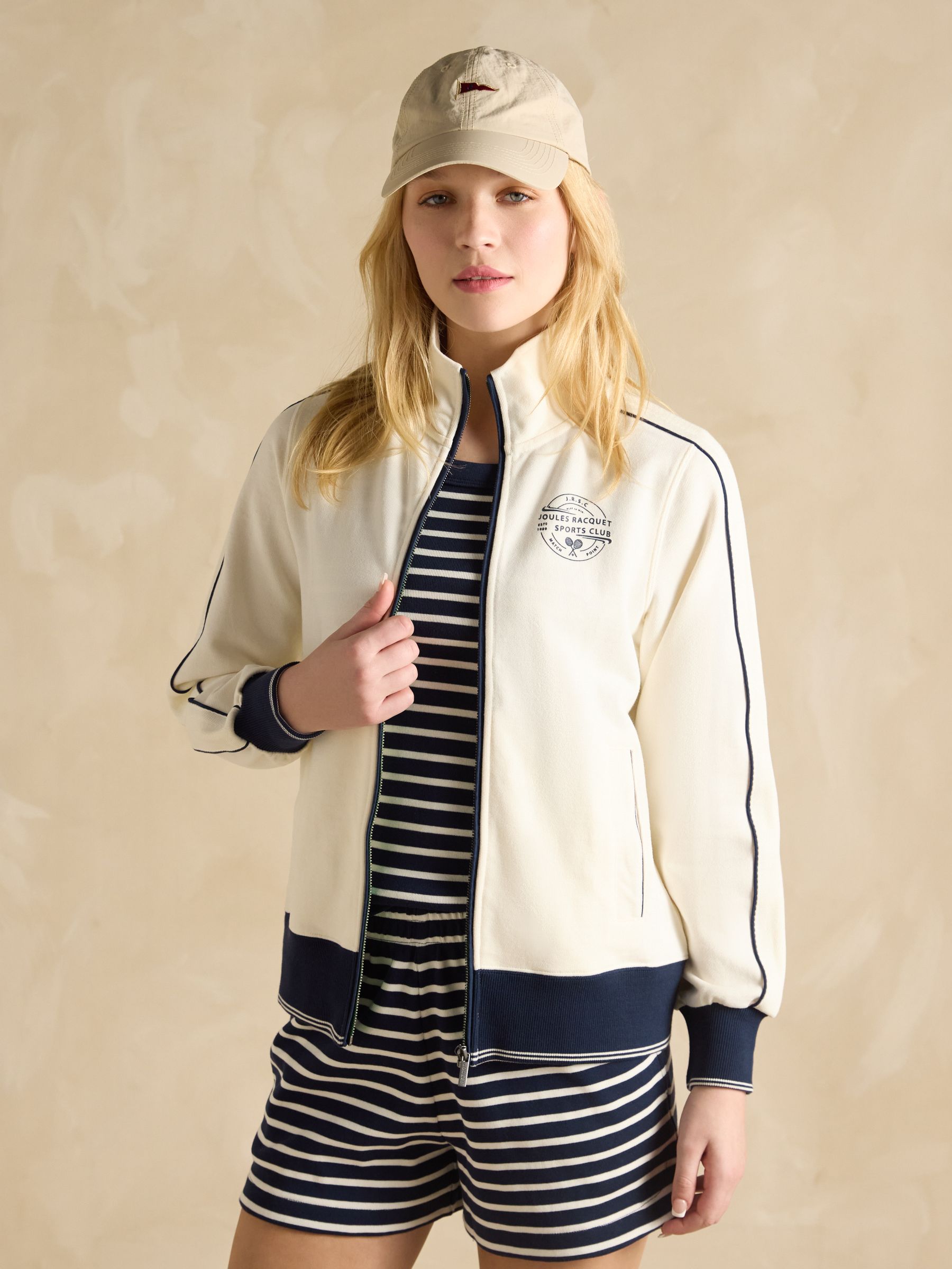 Cream Zip Through Cotton Jersey Track Jacket - Image 1 of 8