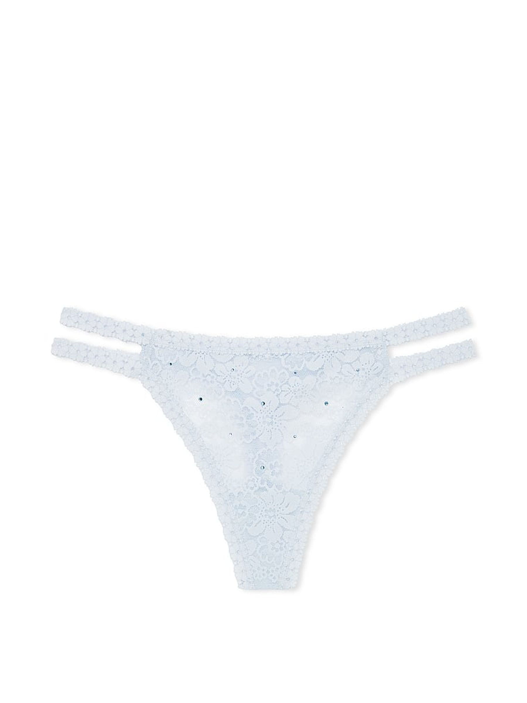 Hydrangea Blue Diamante Thong Floral Lace Knickers - Image 3 of 3