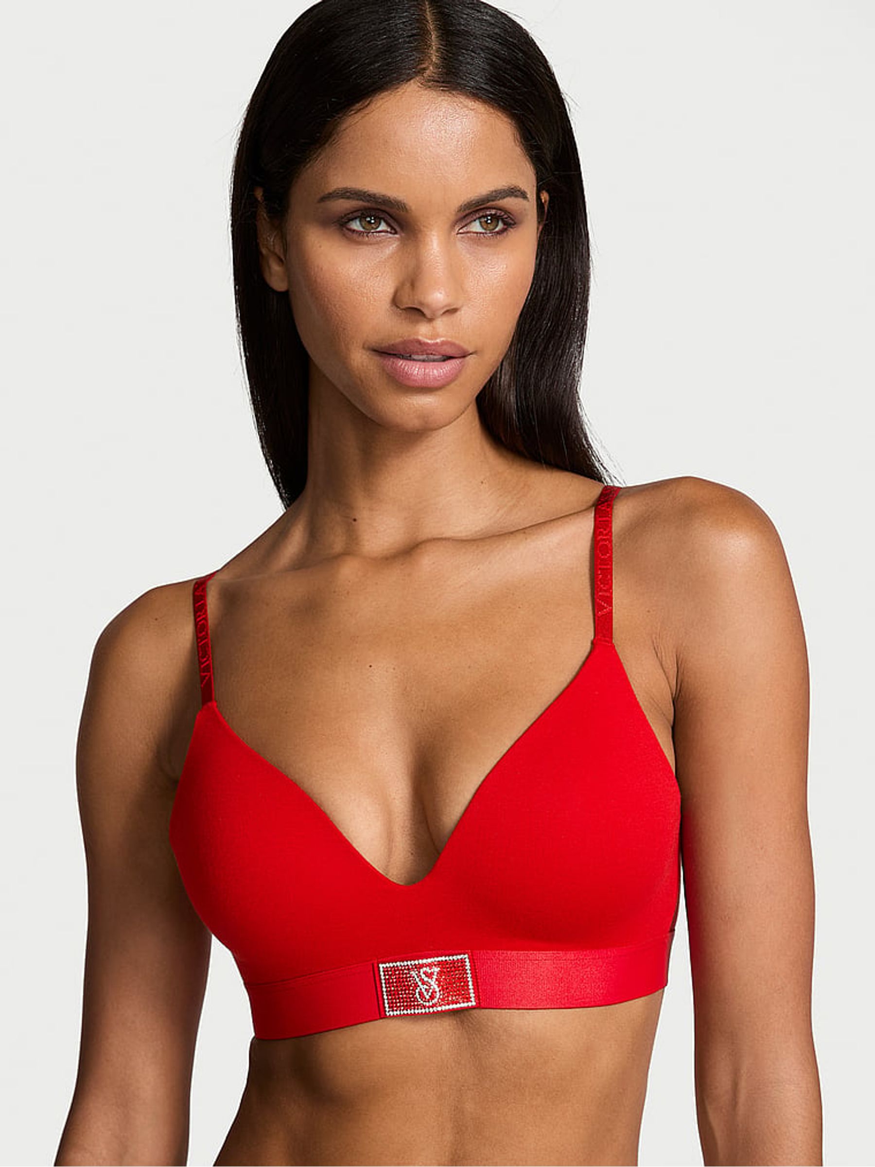 Lipstick Red Non Wired Lightly Lined Shine Patch Bra - Image 1 of 3