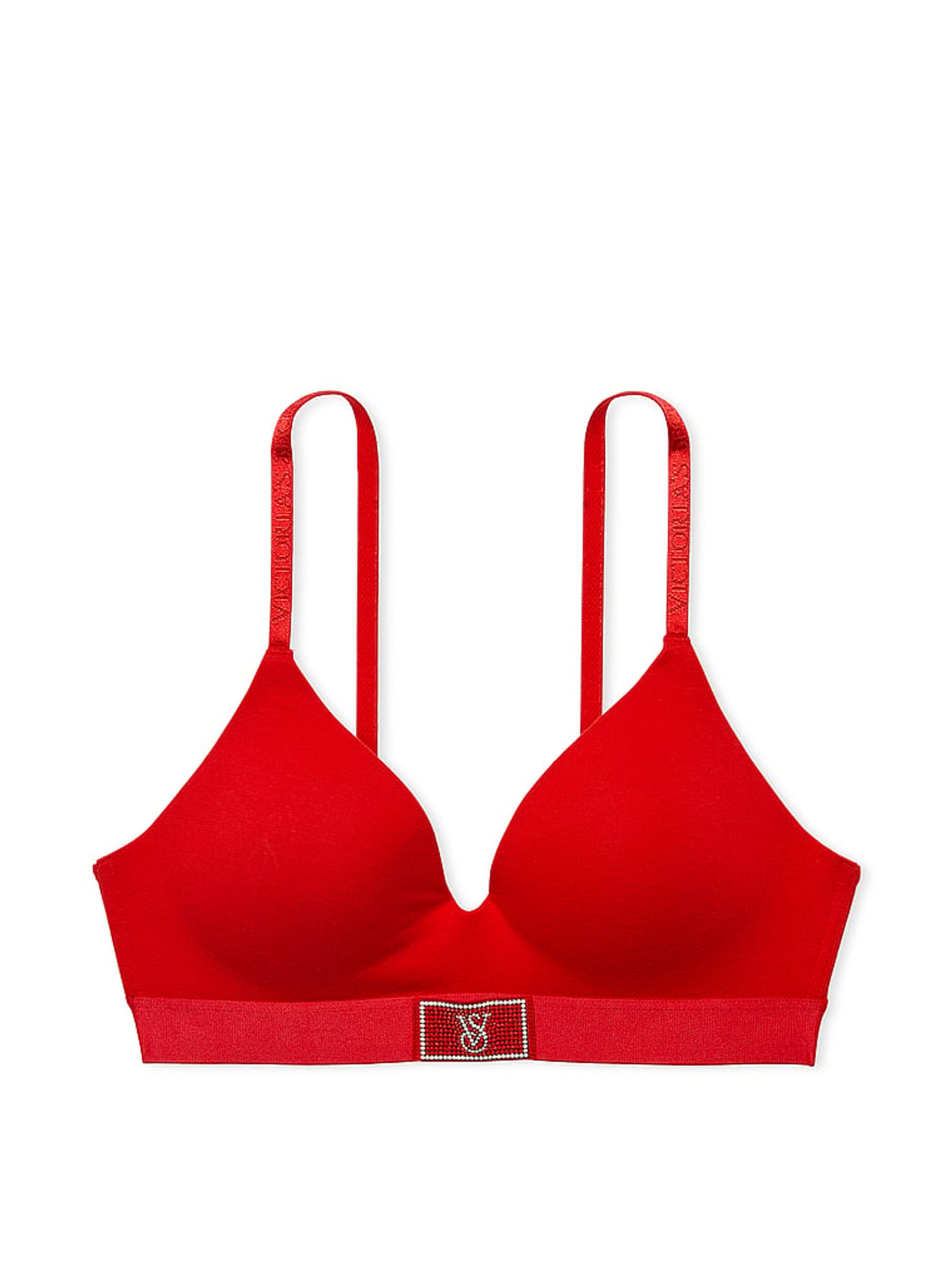 Lipstick Red Non Wired Lightly Lined Shine Patch Bra - Image 3 of 3