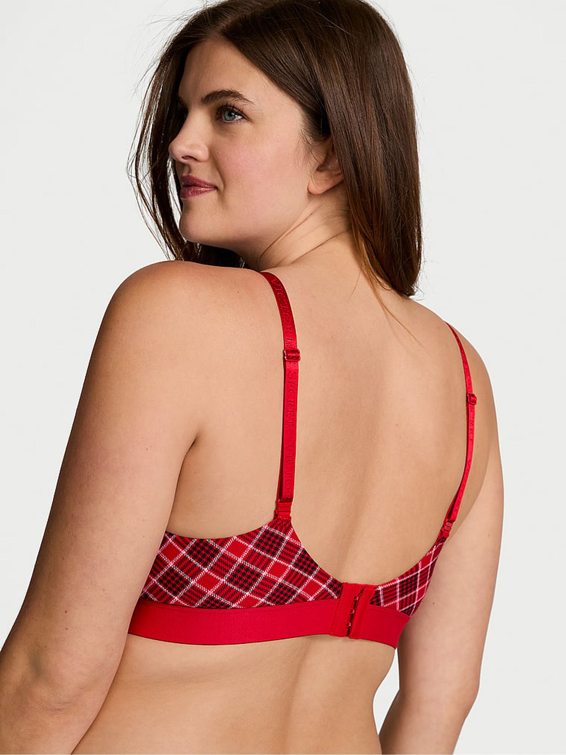 Lipstick Plaid Red Lightly Lined Demi Shine Patch Bra - Image 2 of 3