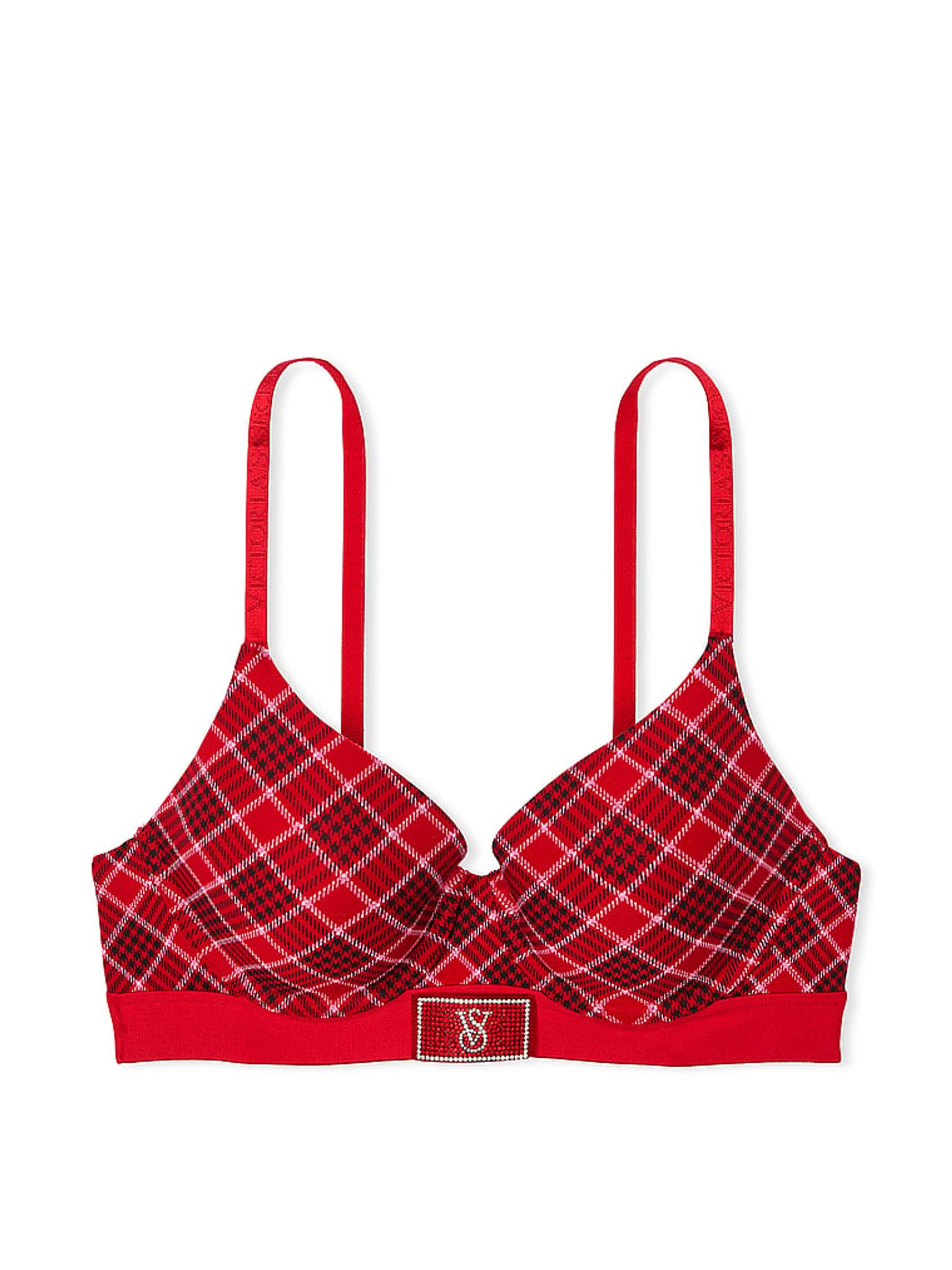 Lipstick Plaid Red Lightly Lined Demi Shine Patch Bra - Image 3 of 3