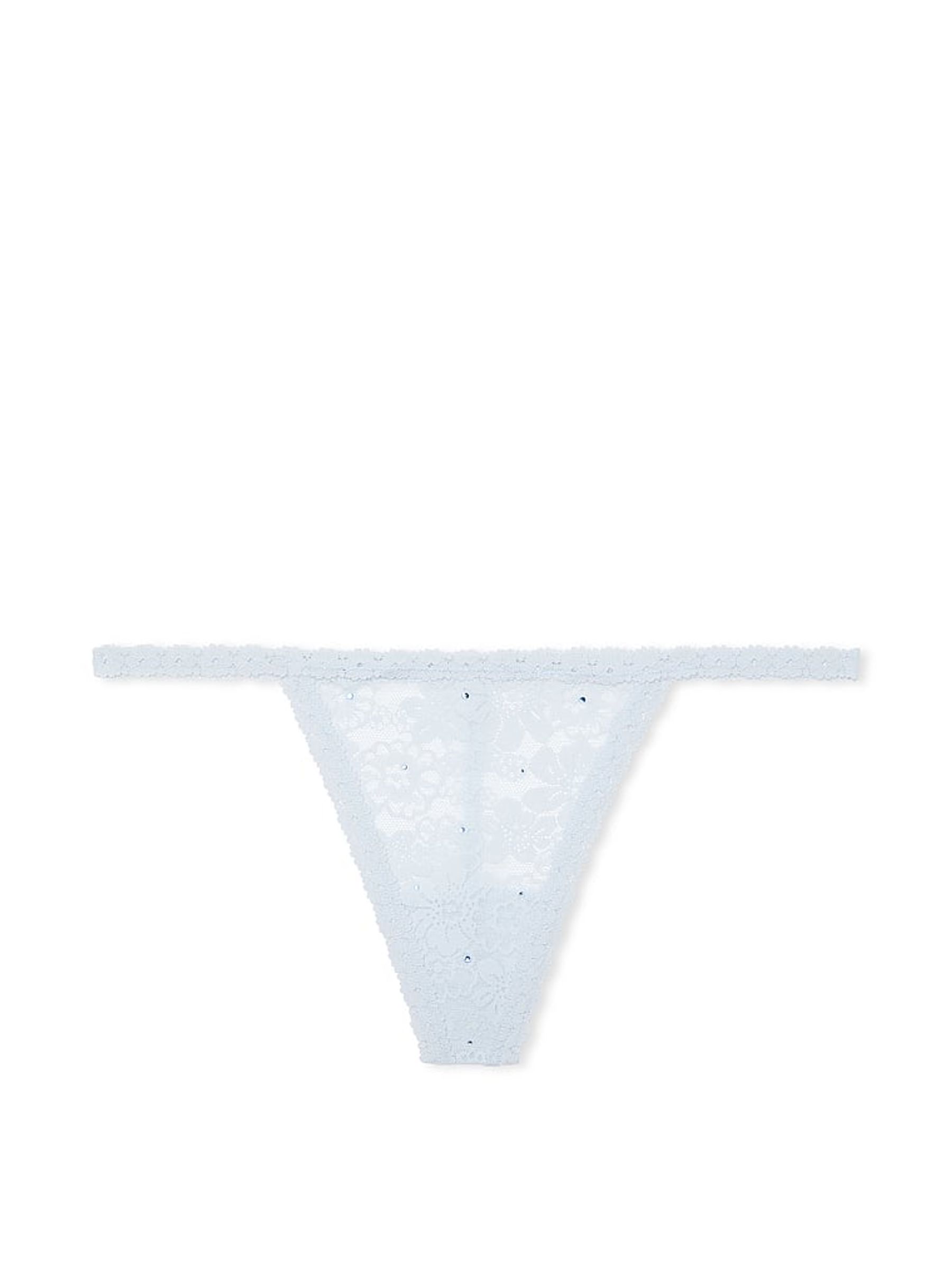 Hydrangea Blue Diamante G String Floral Lace Knickers - Image 3 of 3