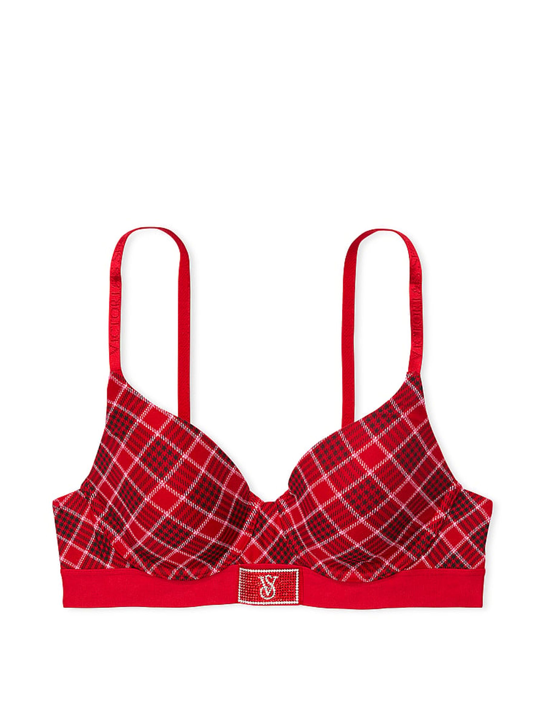 Lipstick Plaid Red Lightly Lined Full Cup Shine Patch Bra - Image 4 of 4