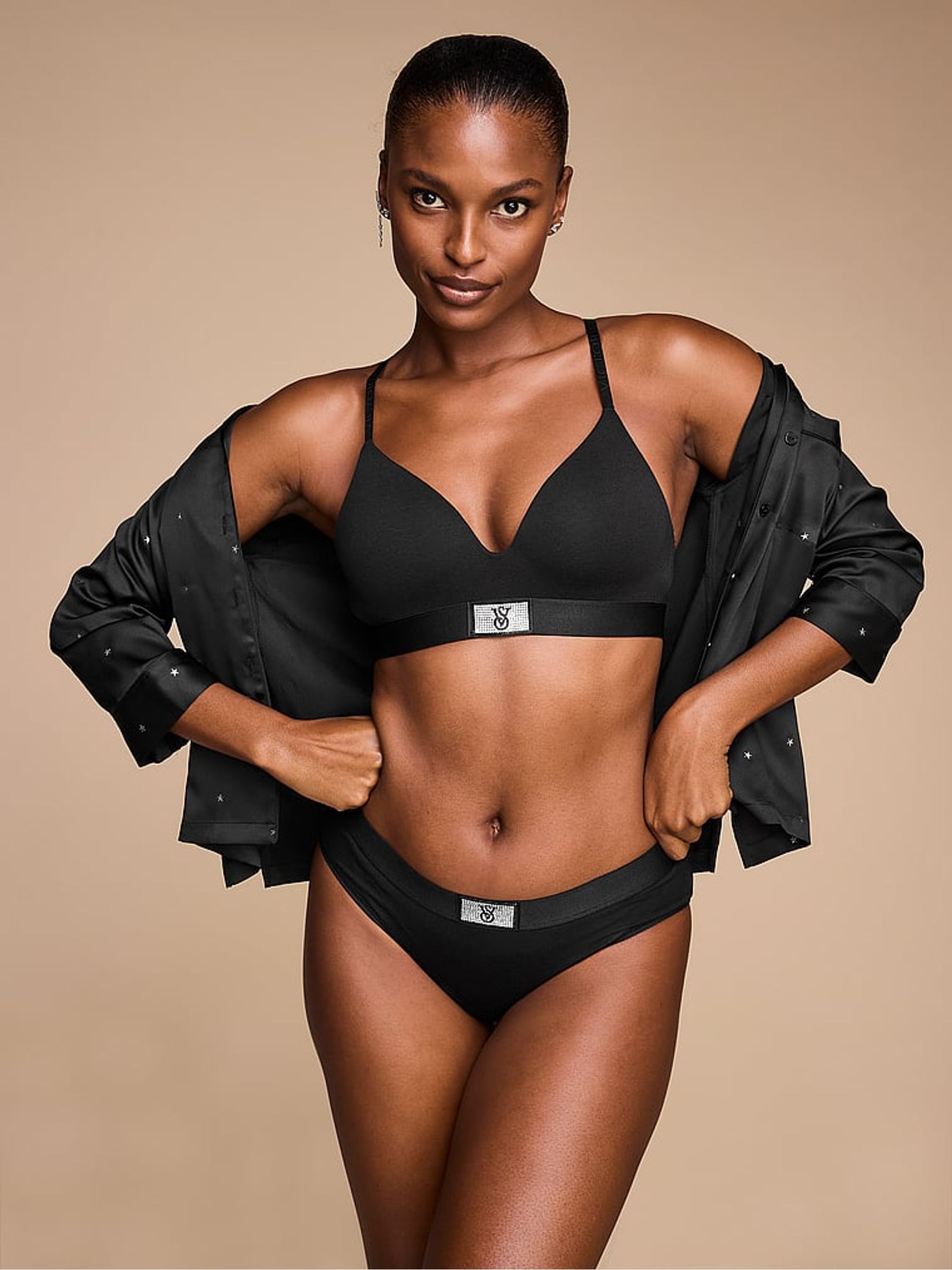 Black Non Wired Lightly Lined Shine Patch Bra - Image 4 of 4