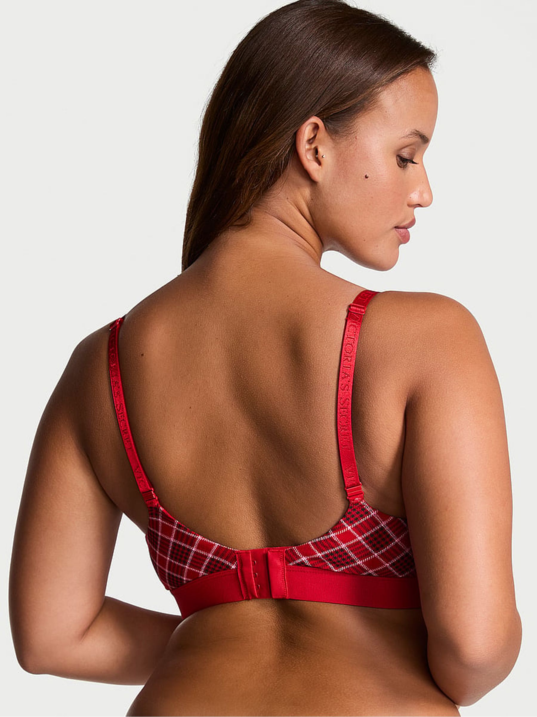Lipstick Plaid Red Non Wired Lightly Lined Shine Patch Bra - Image 2 of 3