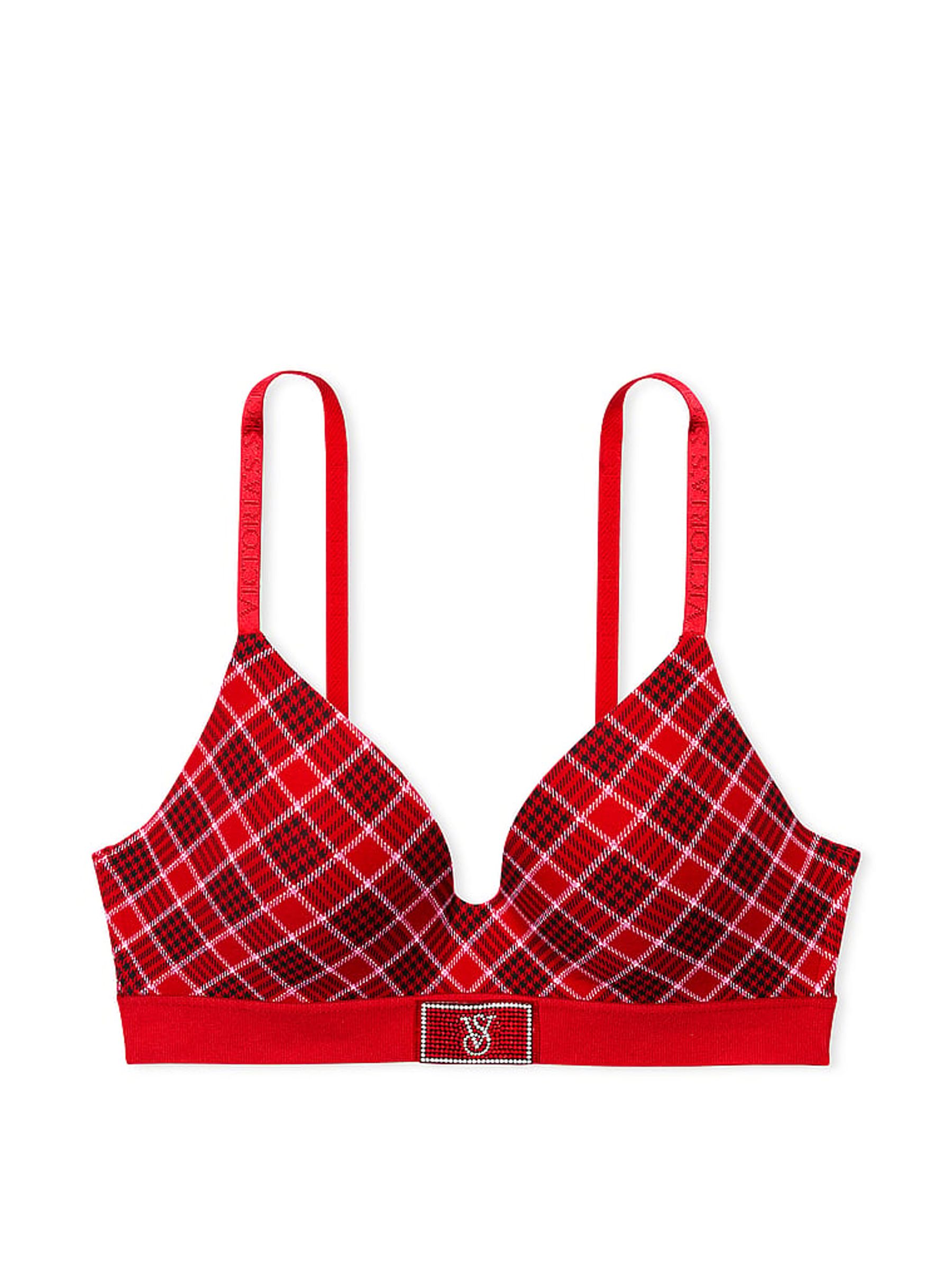 Lipstick Plaid Red Non Wired Lightly Lined Shine Patch Bra - Image 3 of 3