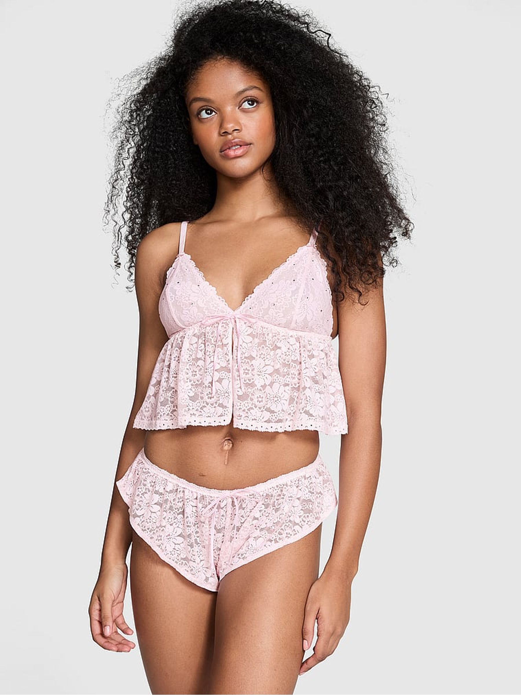 Pink Tulip Diamante Lace Cami Pyjama Set - Image 1 of 3