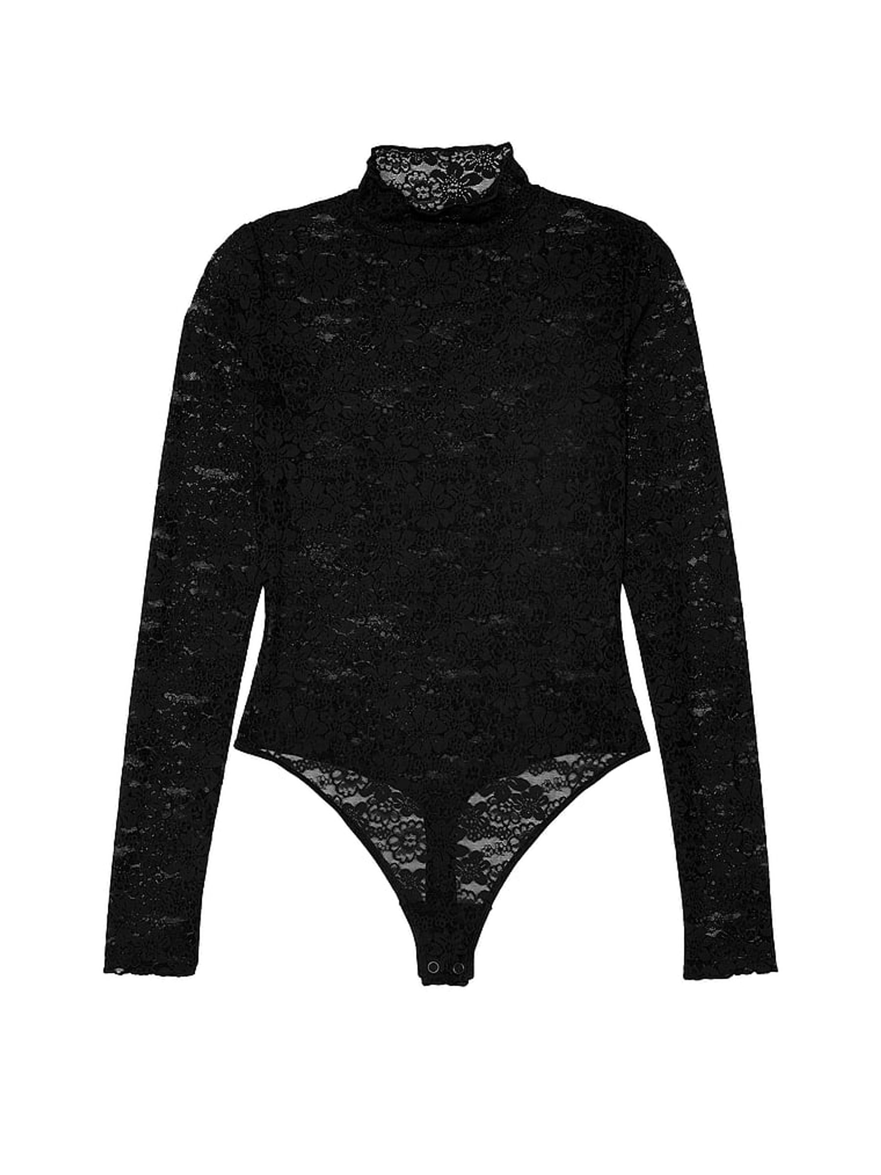 Black Lace Mock Neck Bodysuit - Image 3 of 3