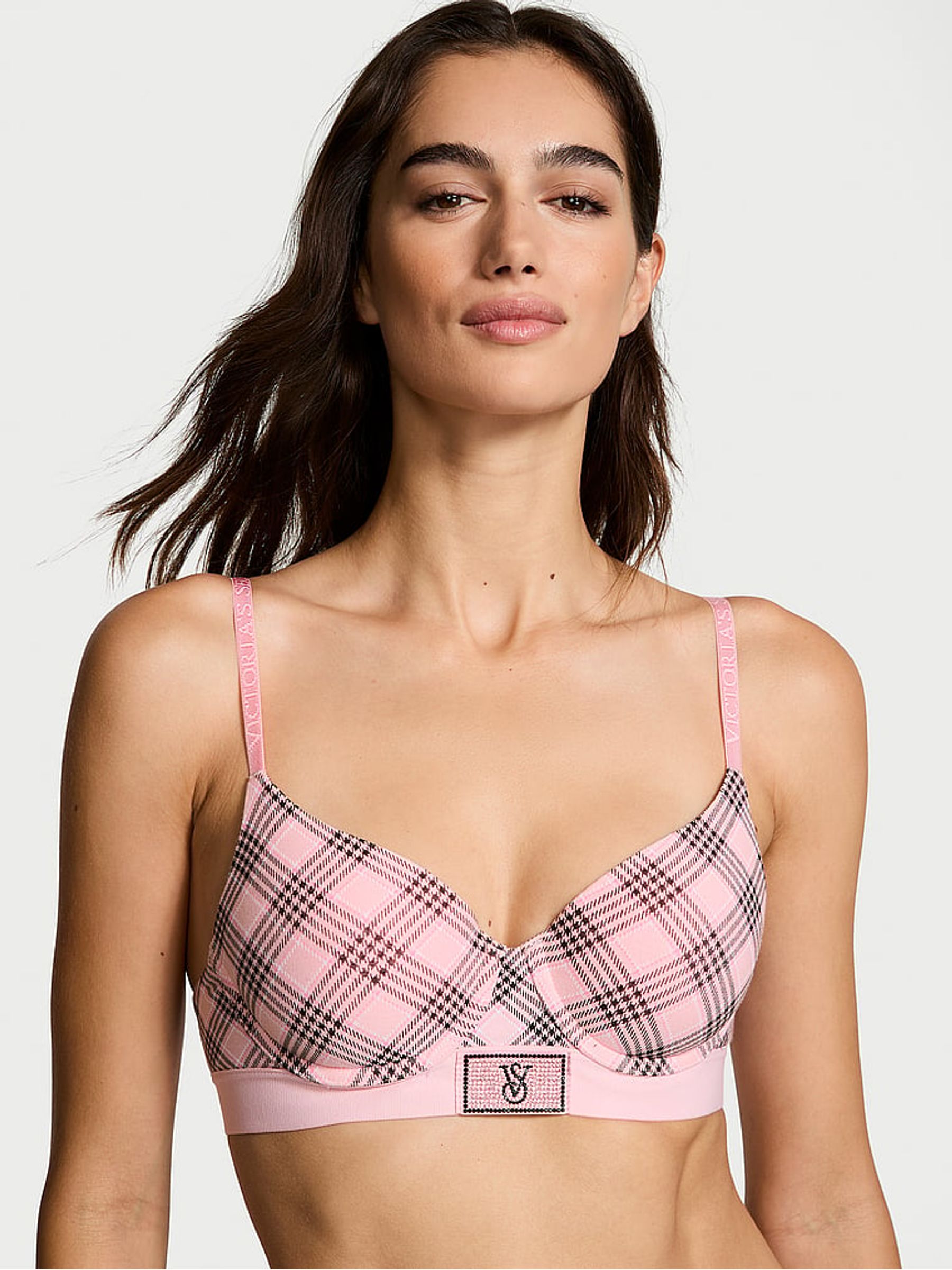 Pink Plaid Lightly Lined Demi Shine Patch Bra - Image 1 of 3