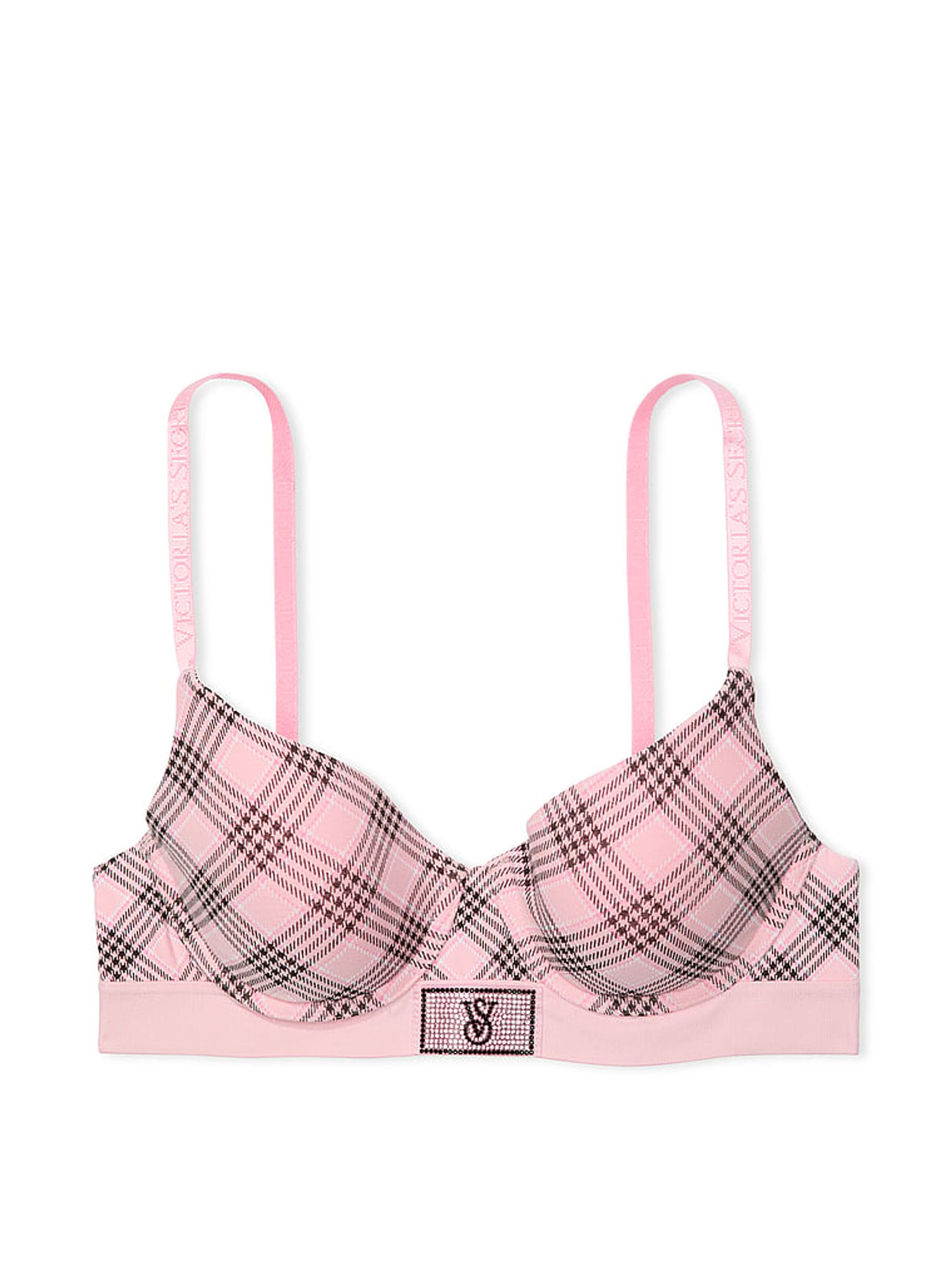 Pink Plaid Lightly Lined Demi Shine Patch Bra - Image 3 of 3