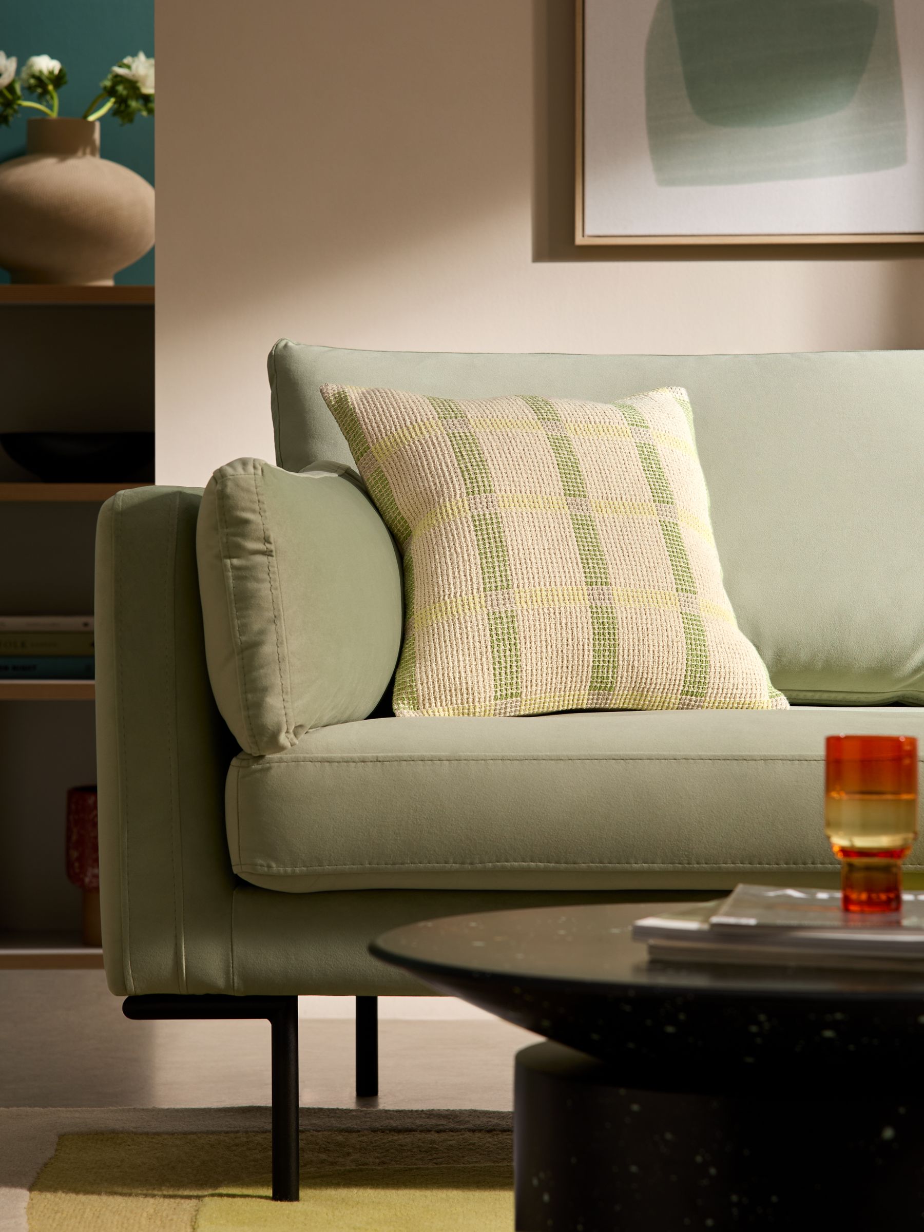 Textured Woven Cale Cotton Geo Cushion in Yellow - Image 1 of 4