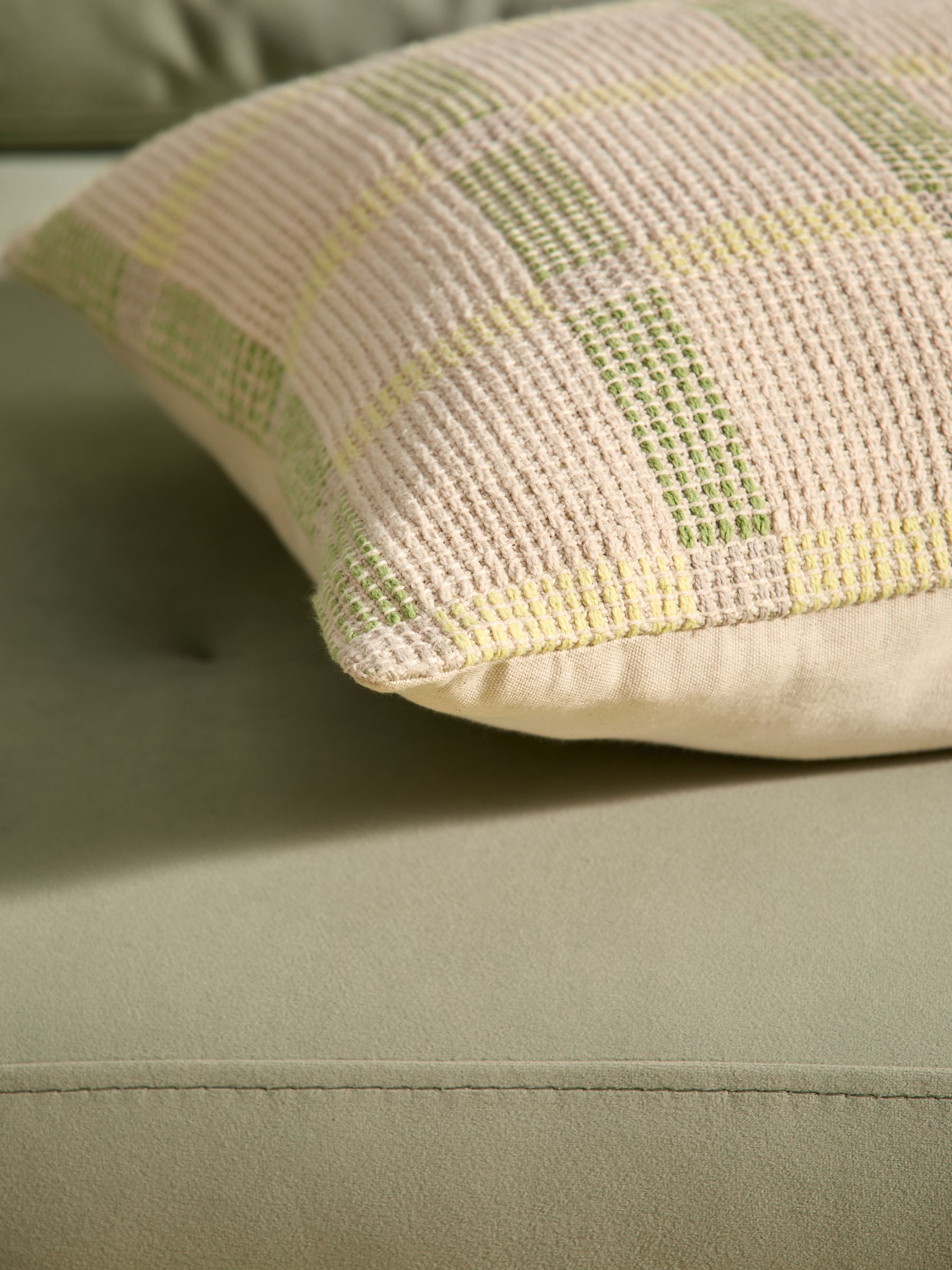 Textured Woven Cale Cotton Geo Cushion in Yellow - Image 2 of 4