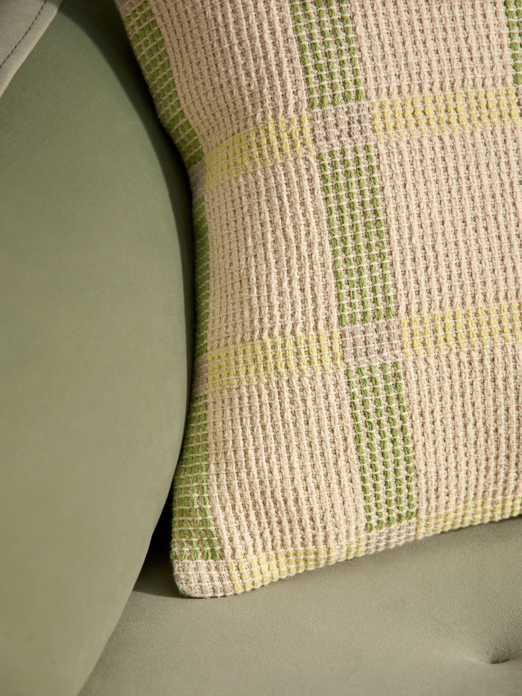 Textured Woven Cale Cotton Geo Cushion in Yellow - Image 3 of 4