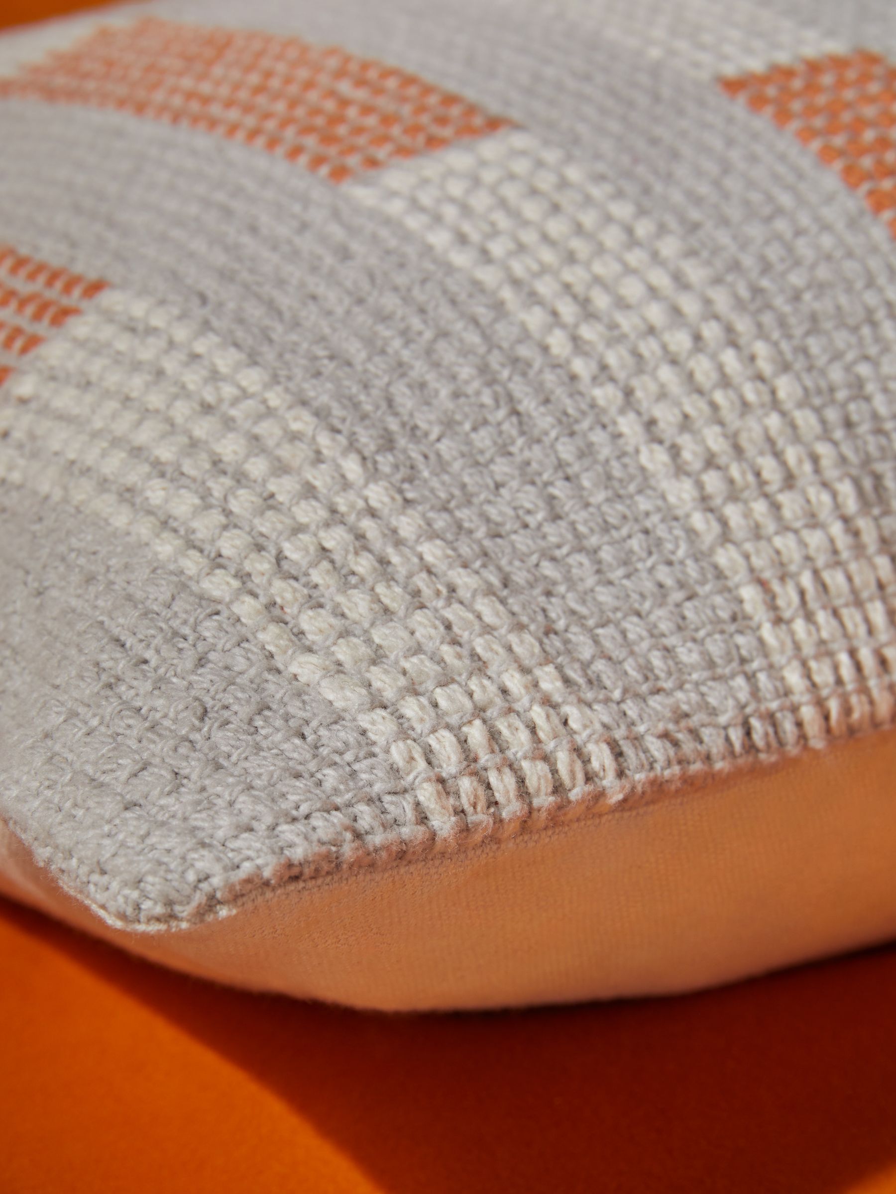 Textured Woven Blake Cotton Geo Cushion in Orange - Image 2 of 3